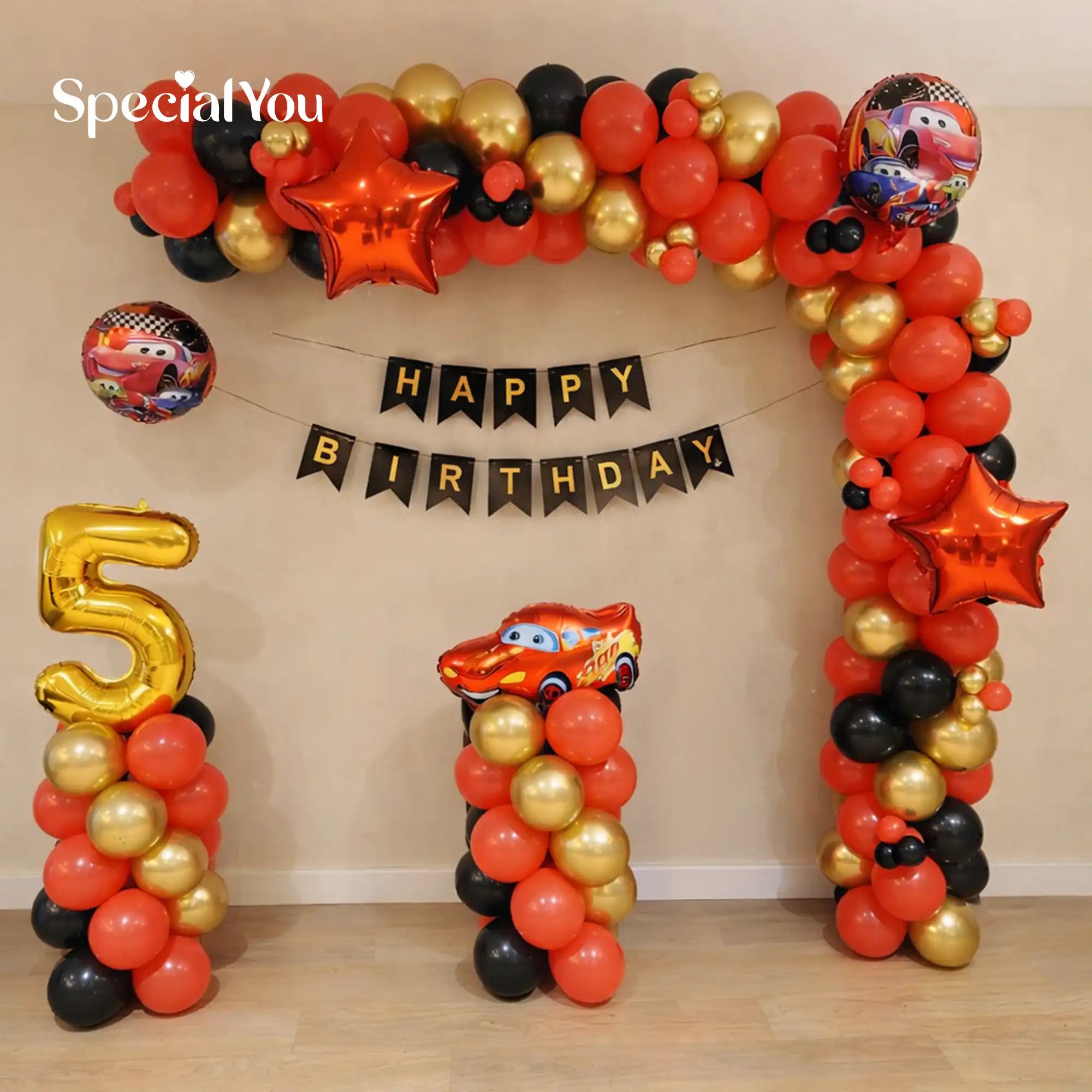 Car Theme Birthday Balloon Backdrop Decor