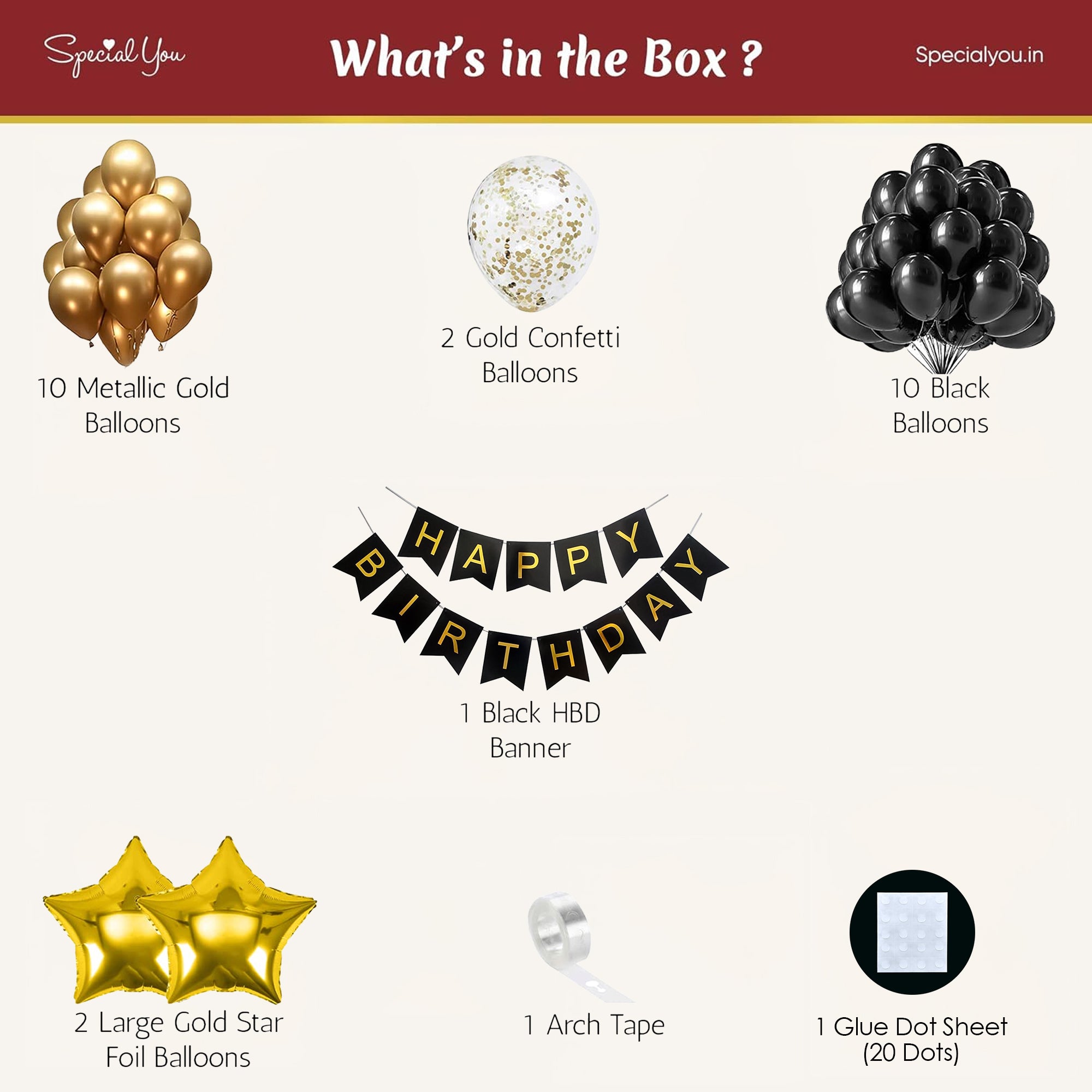 Birthday decoration DIY kit for men and women with gold and black balloons. - Special You