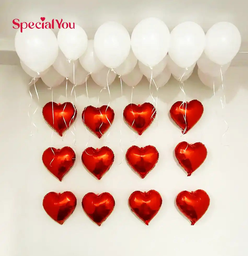 White Balloons with Red Heart Balloon Romantic Decoration