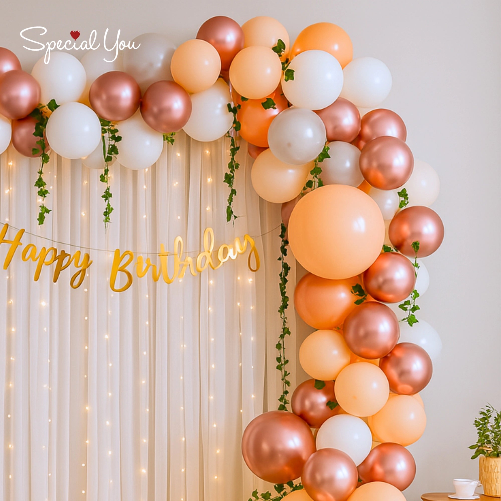 Rosy Peach Charm Birthday Balloon Decor
