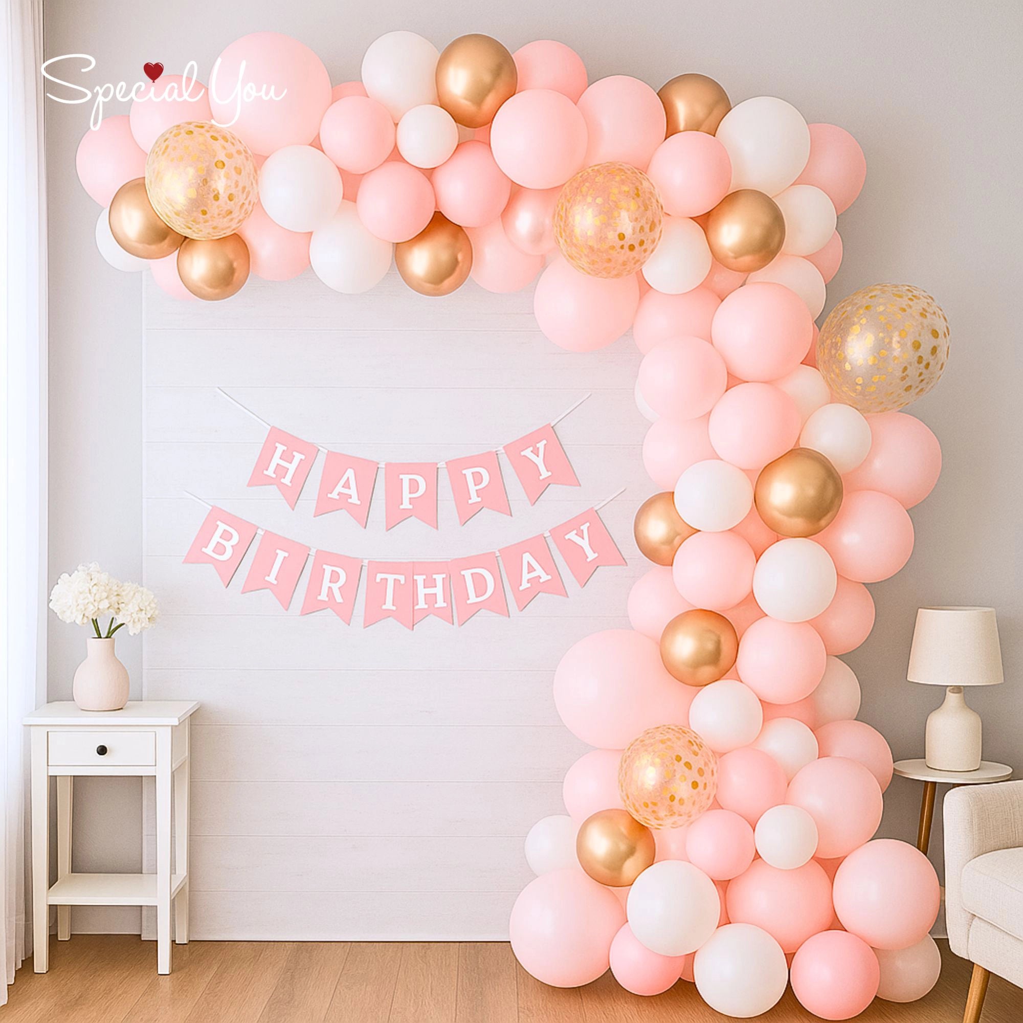 Pastel Pink & Gold Birthday Decor