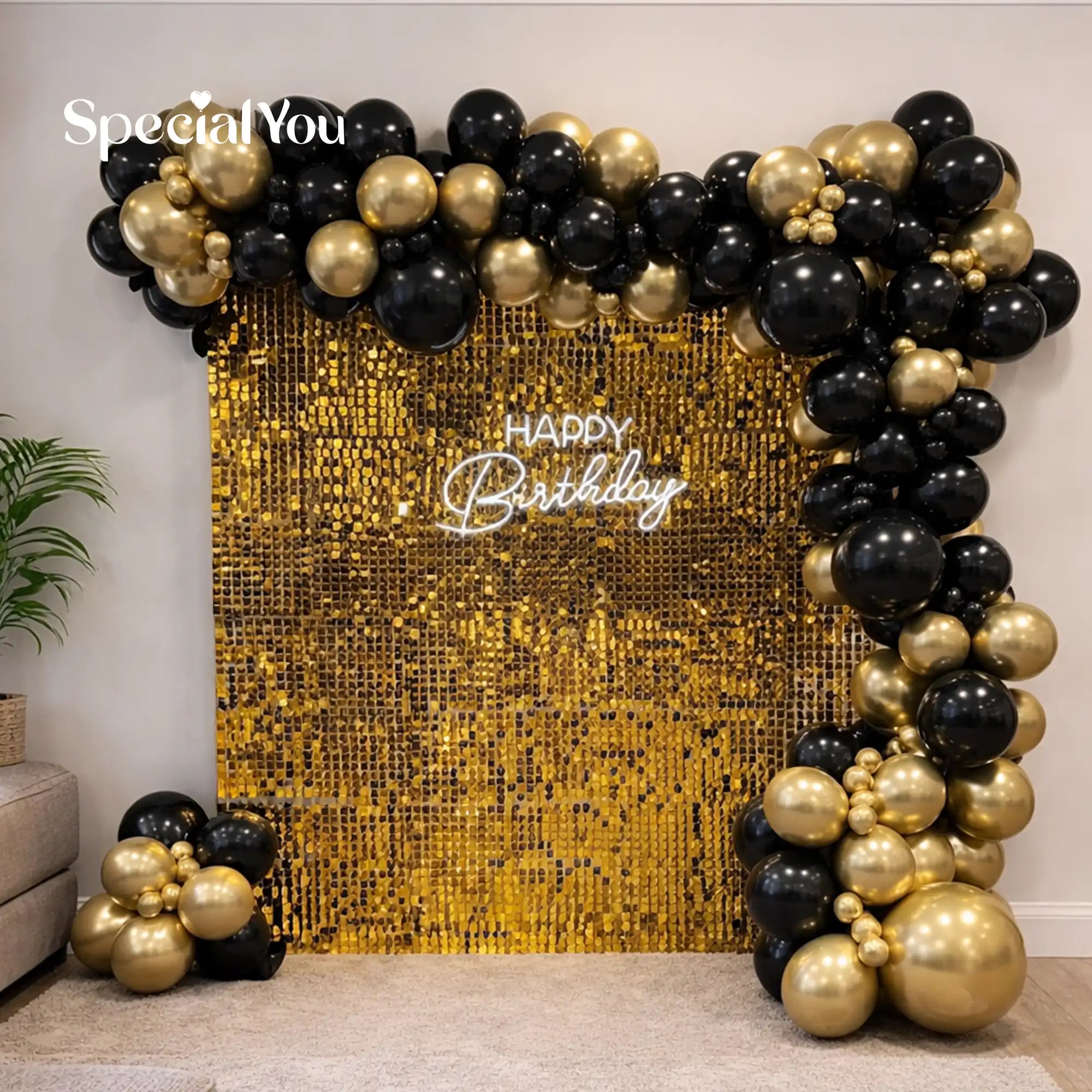 Black & Gold Sequin Panel Backdrop Decor