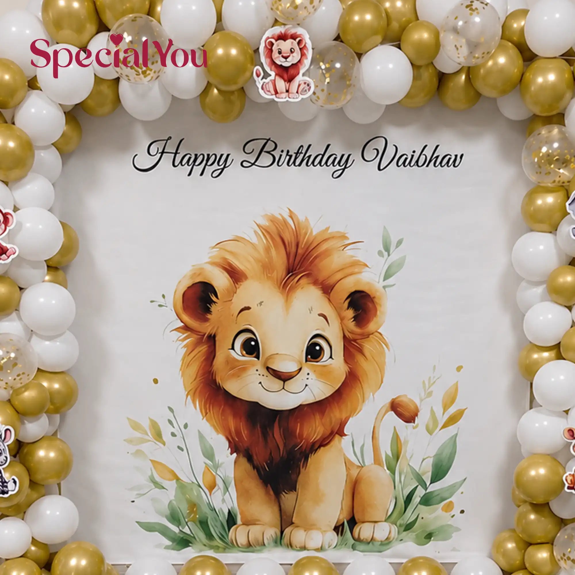 Baby Lion Golden Balloon Arch Decoration