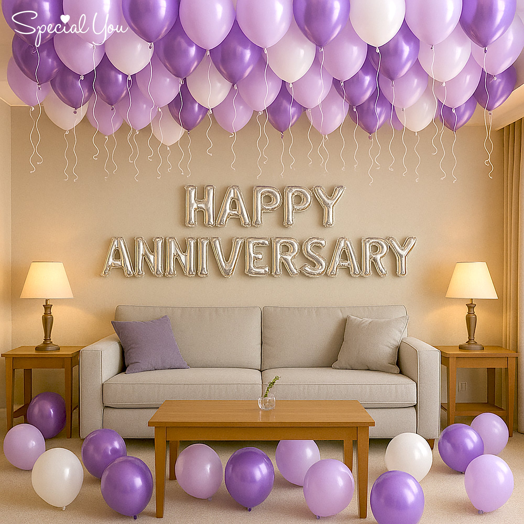 Purple & White Anniversary Delight Decor