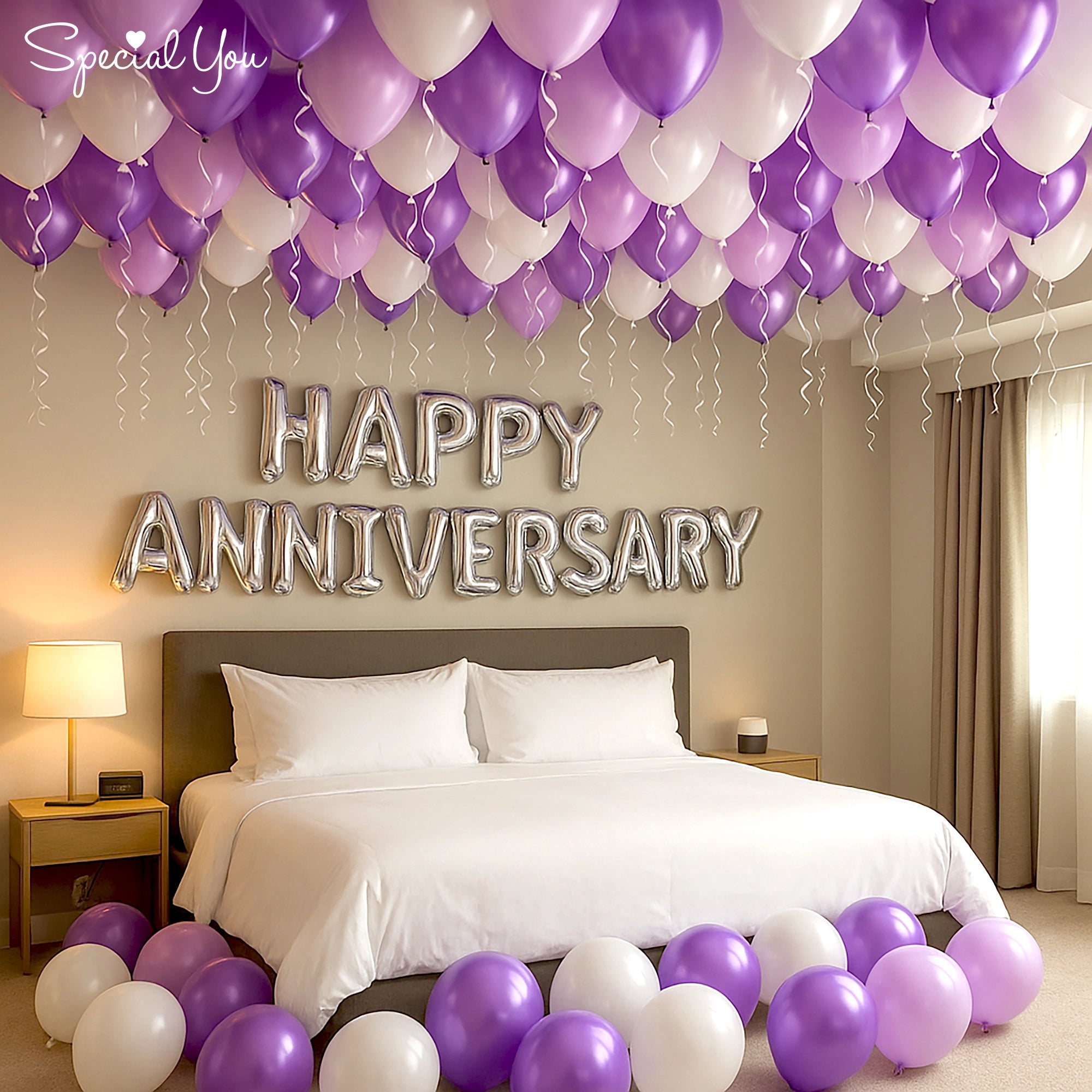 Purple & White Anniversary Decor