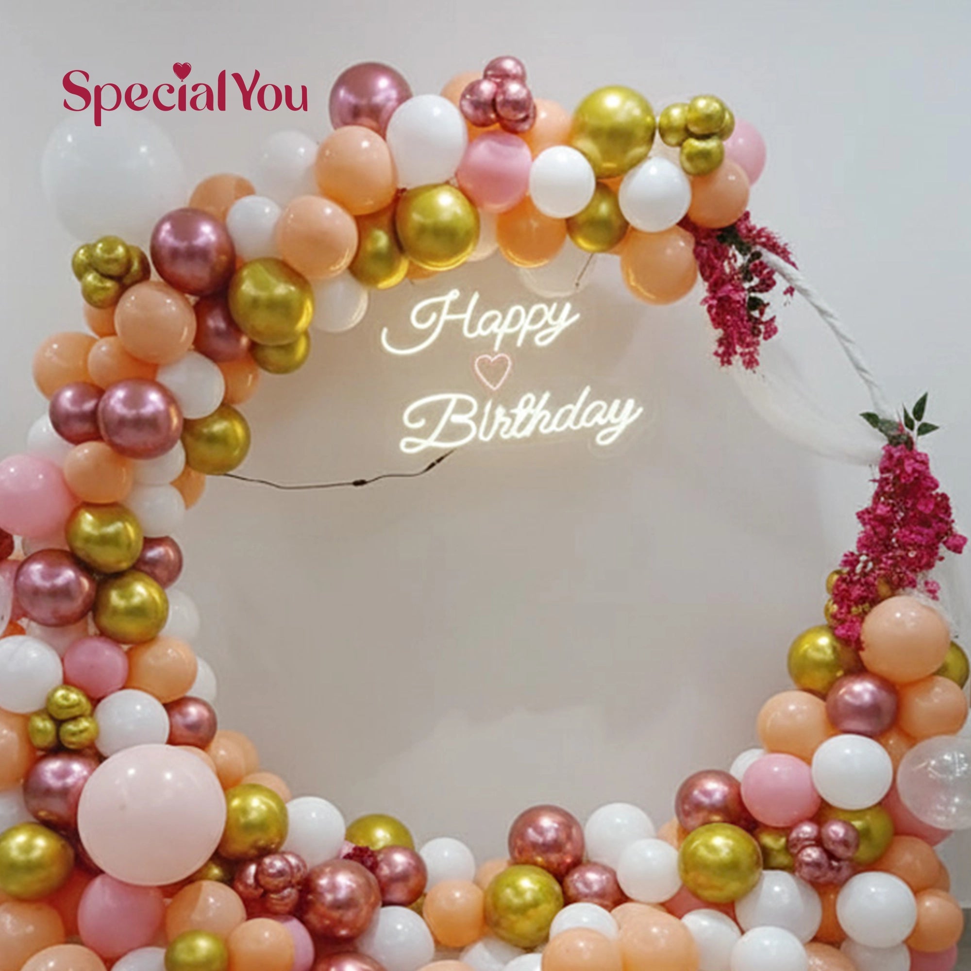 Peach & White Birthday Balloon Ring Decoration