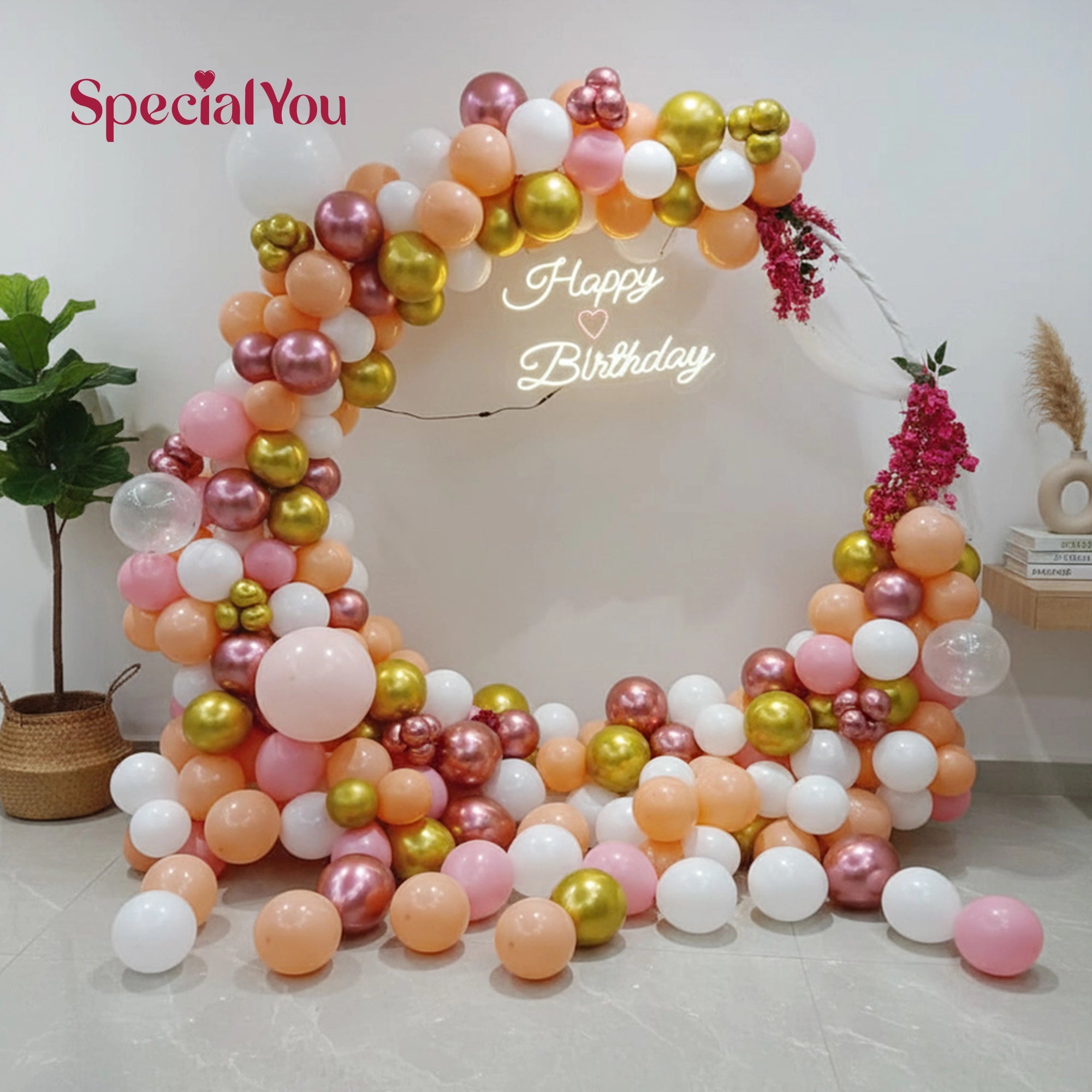 Peach & White Birthday Balloon Ring Decoration