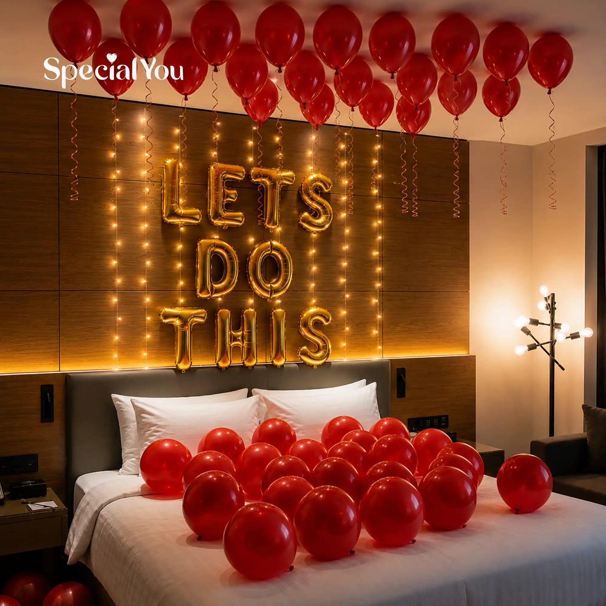 Romantic Red Balloon Room Decoration with LED Lights