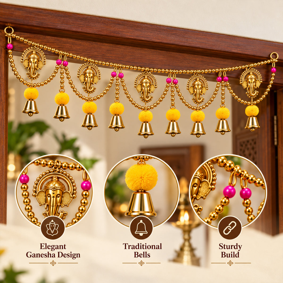 Gold Ganesh Toran for Entrance for Diwali Decoration for Home