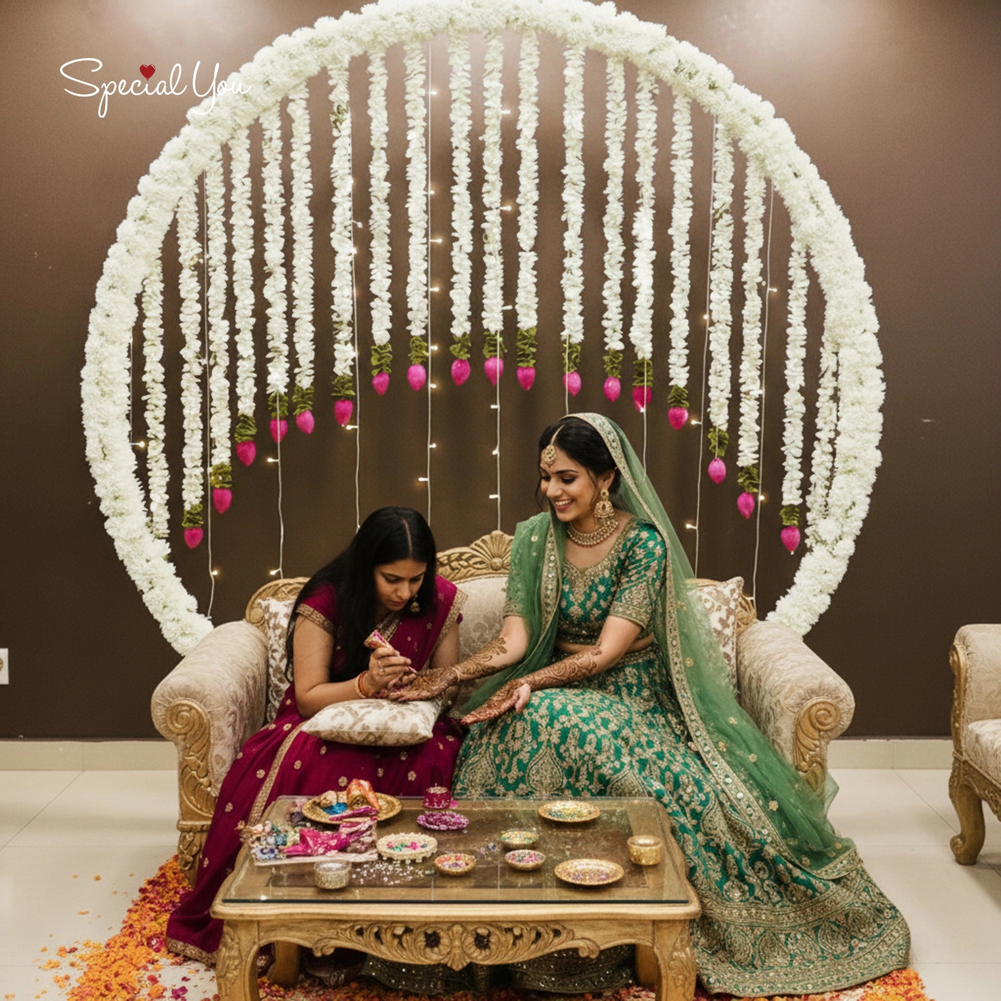 White Floral Ring Mehandi Decor