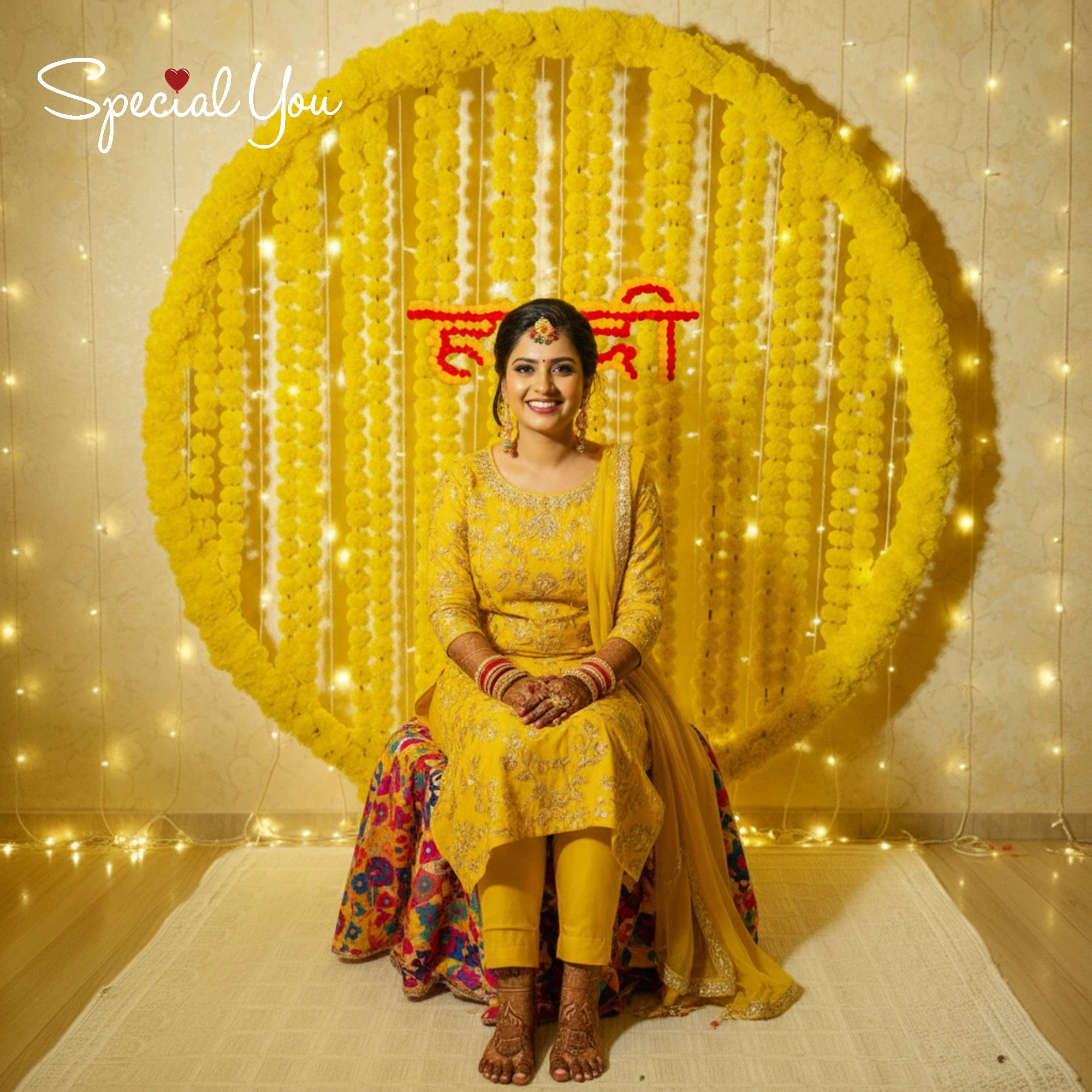 Haldi Ceremony Floral Ring Decor