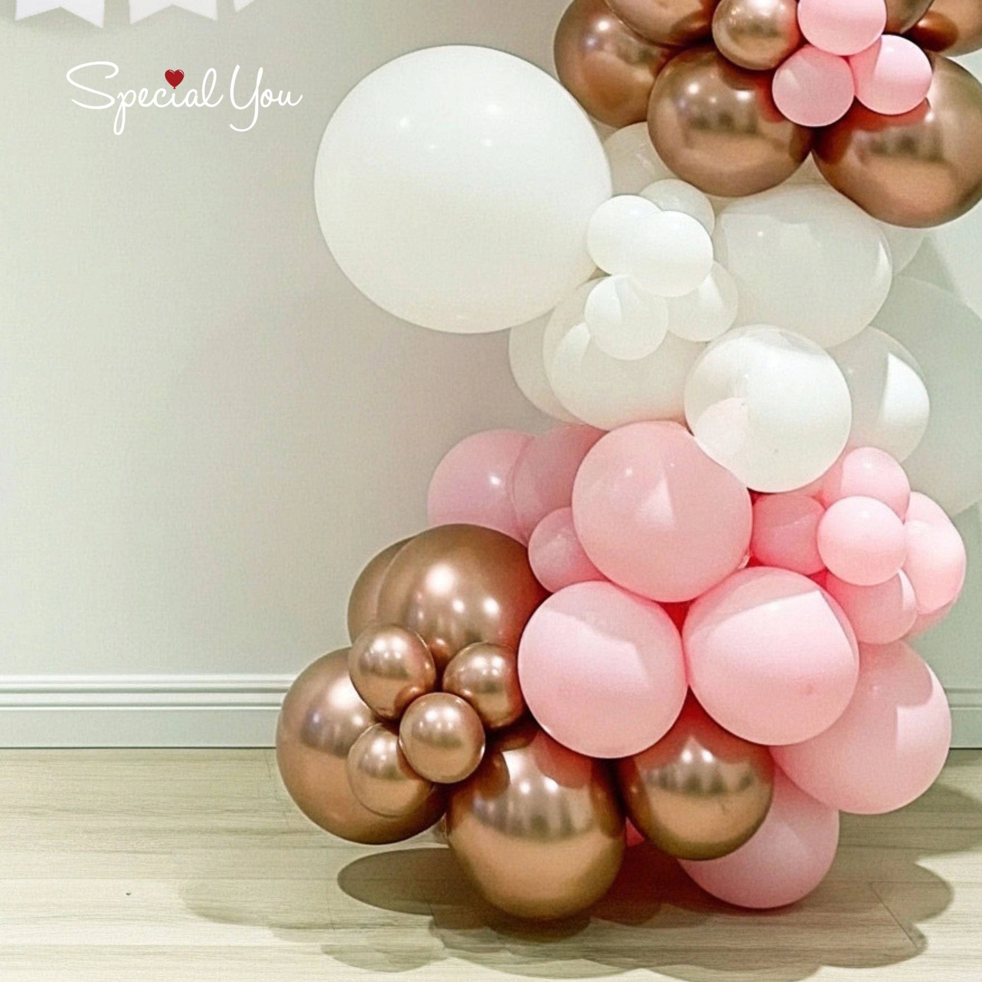 Pink & Golden Birthday Balloon Arch Decor