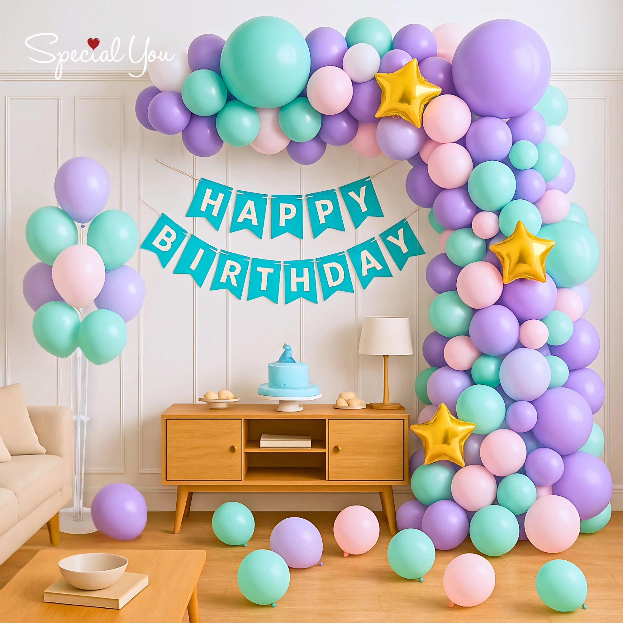 Pastel Birthday Decor with Golden Stars