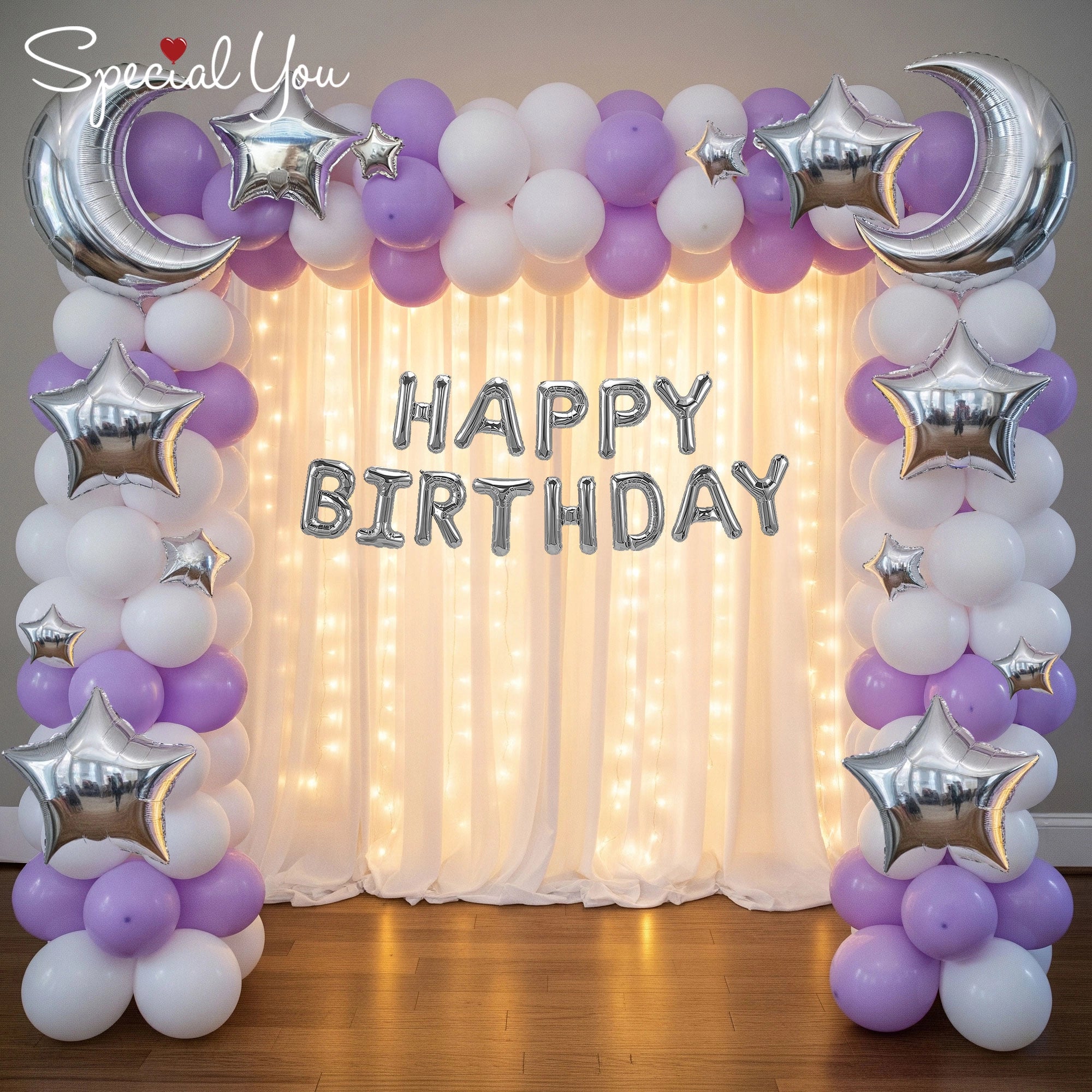 Moon & Stars Purple Silver Balloon Decor