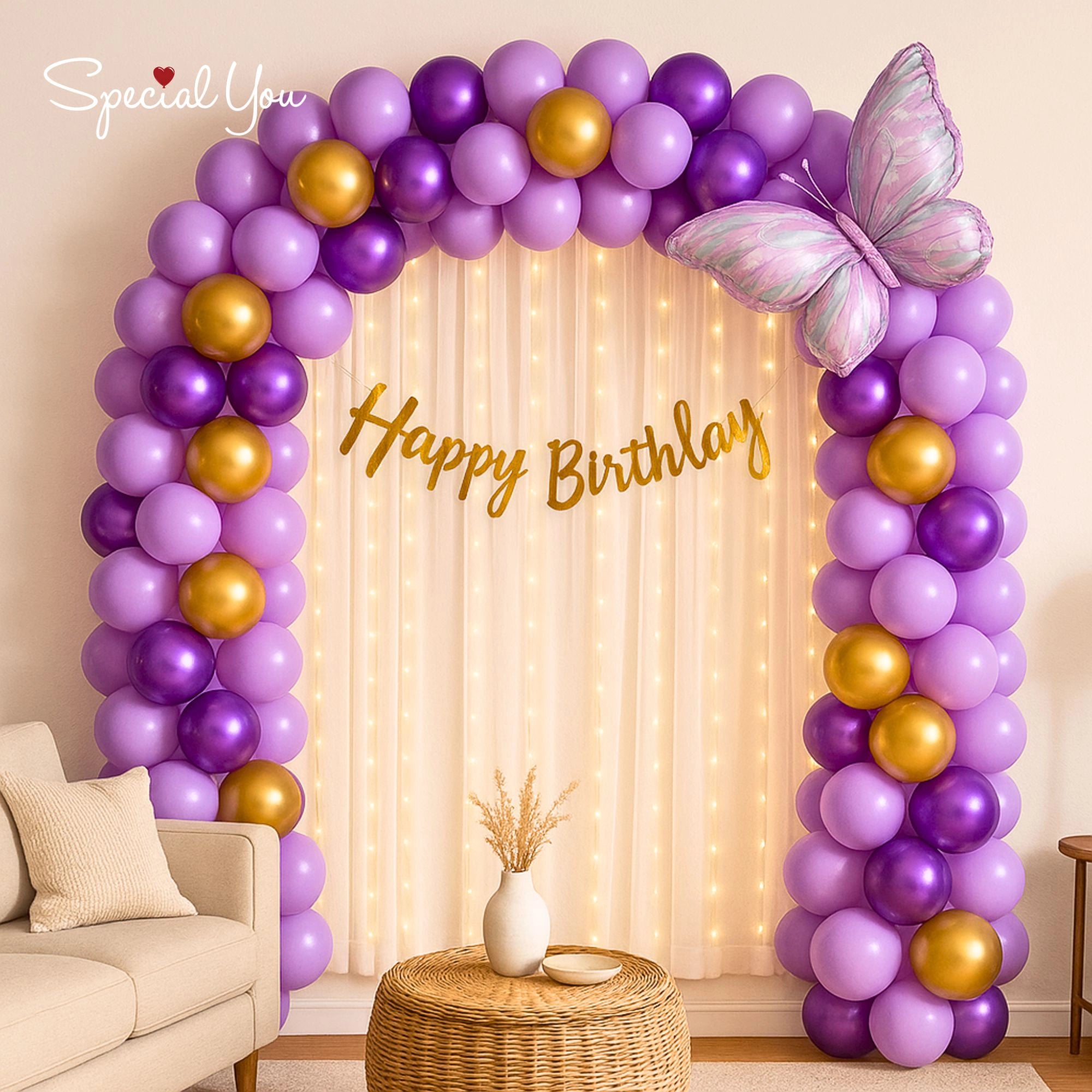 Purple & Gold Butterfly Balloon Decor