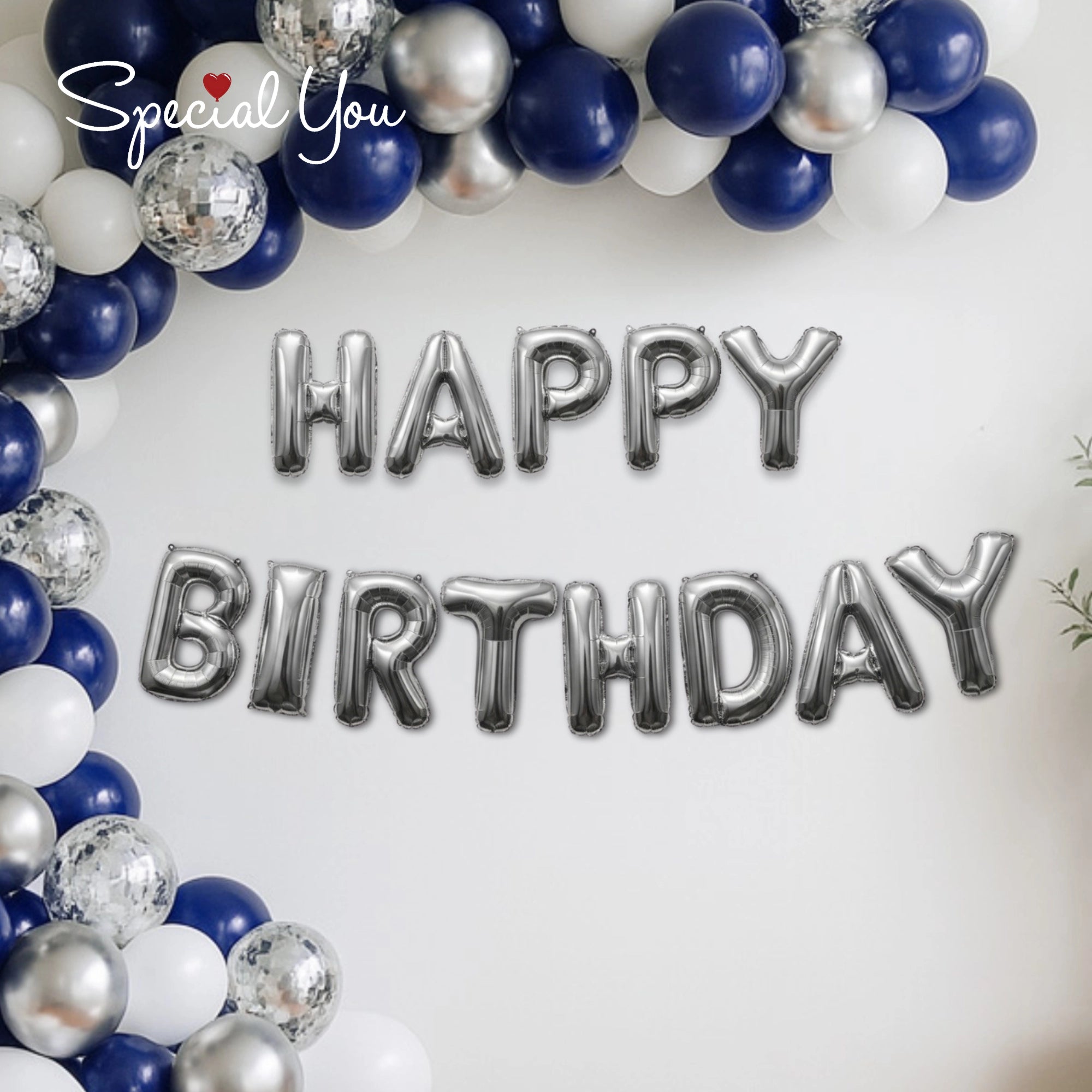 Elegant Blue & Silver Birthday Arch Decor