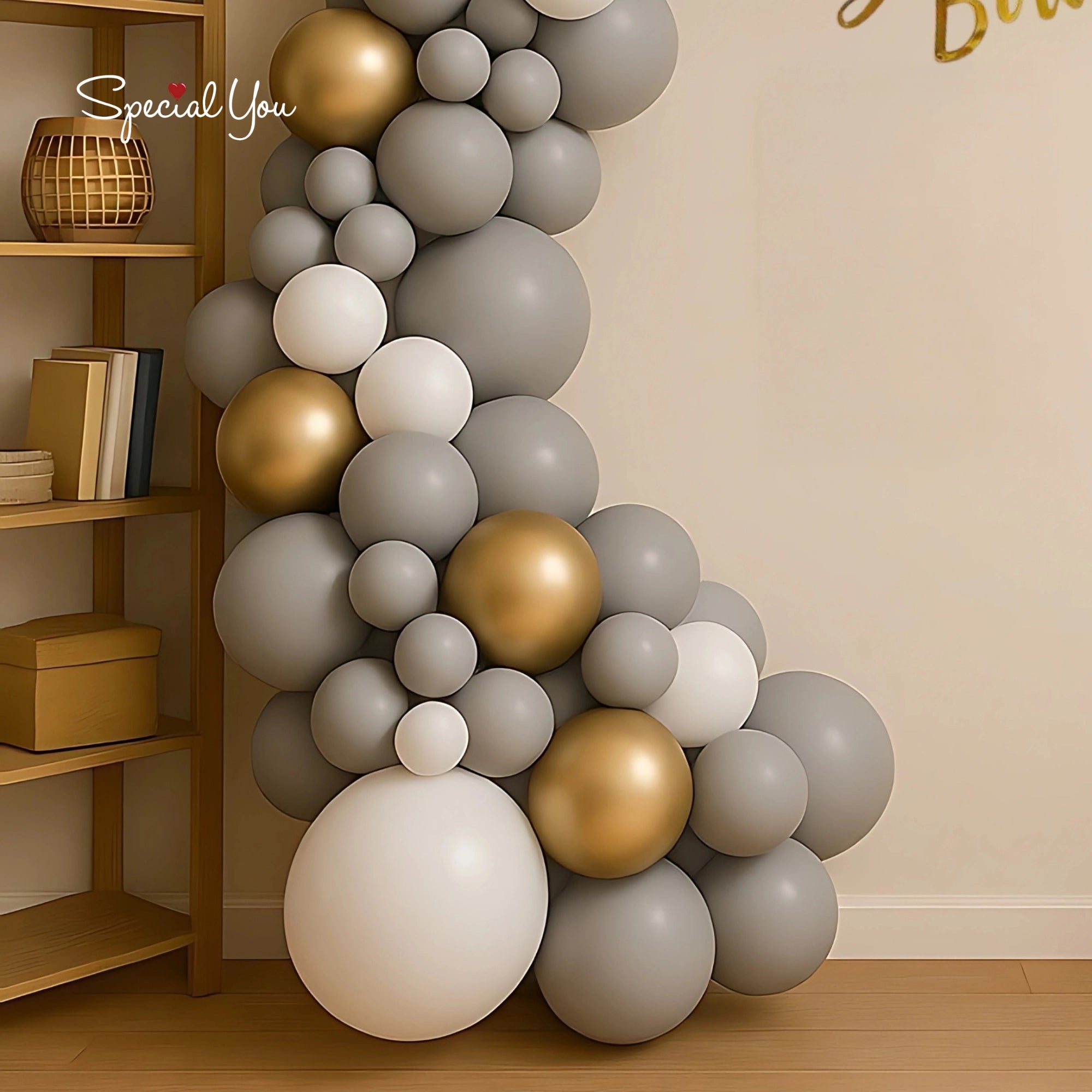 Grey & Gold Birthday Arch Decor