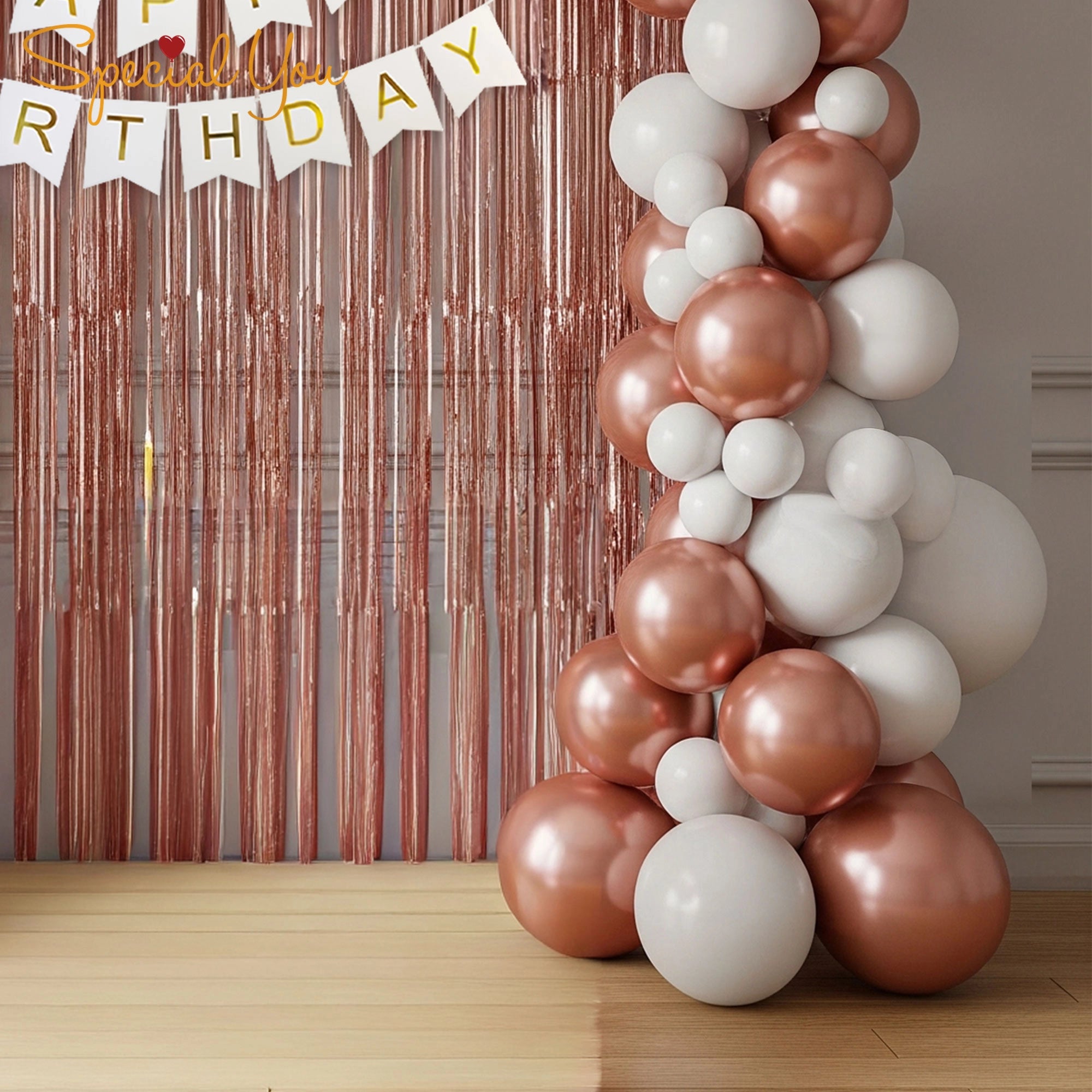 Rose Gold & White Birthday Balloon Decor