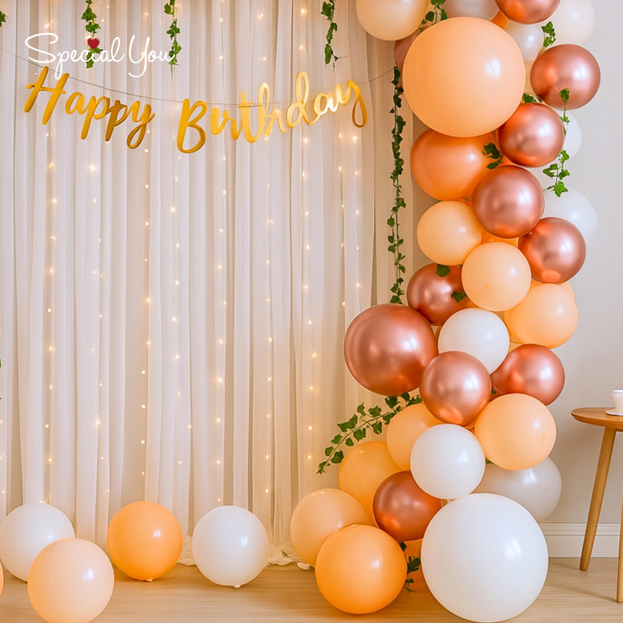 Rosy Peach Charm Birthday Balloon Decor