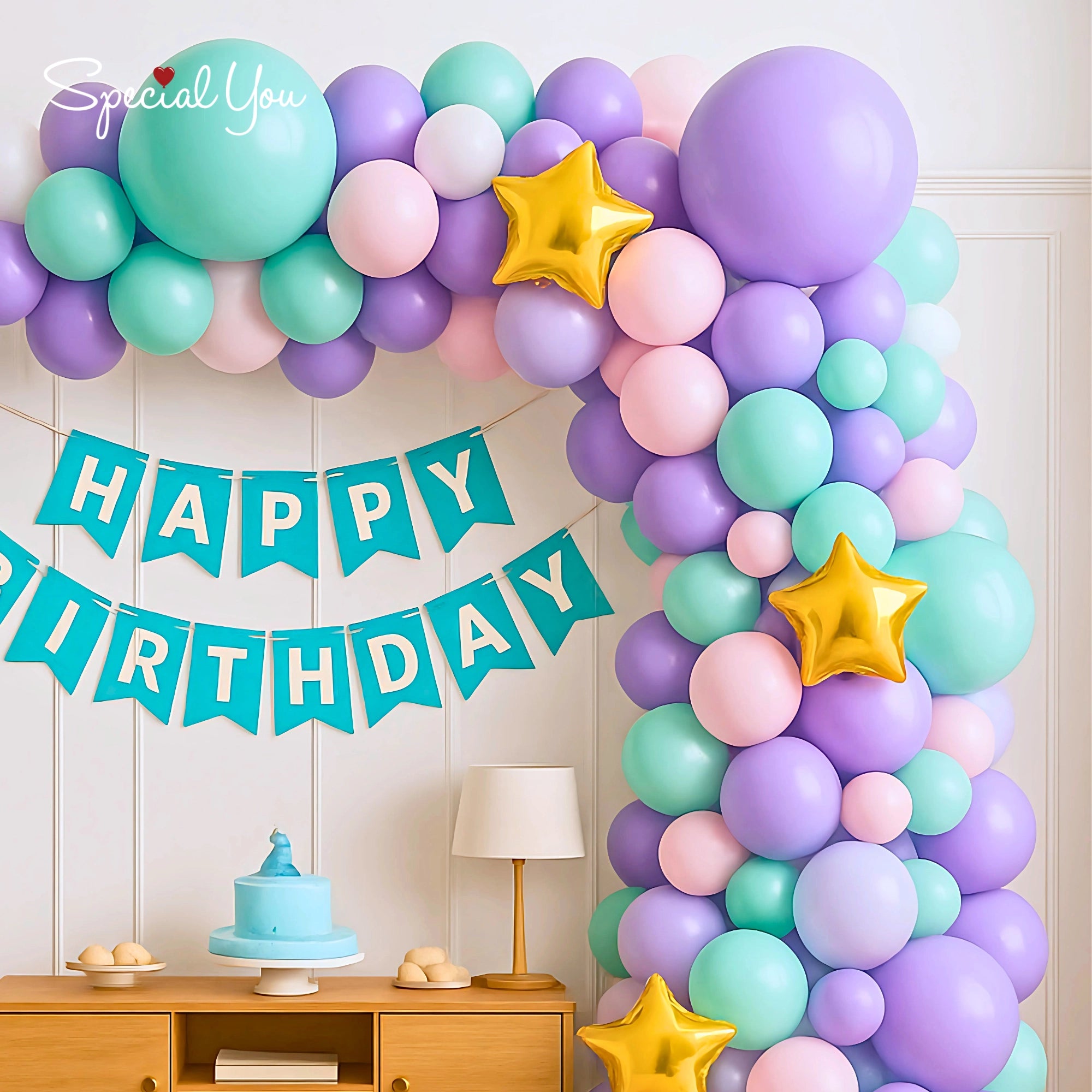 Pastel Birthday Decor with Golden Stars