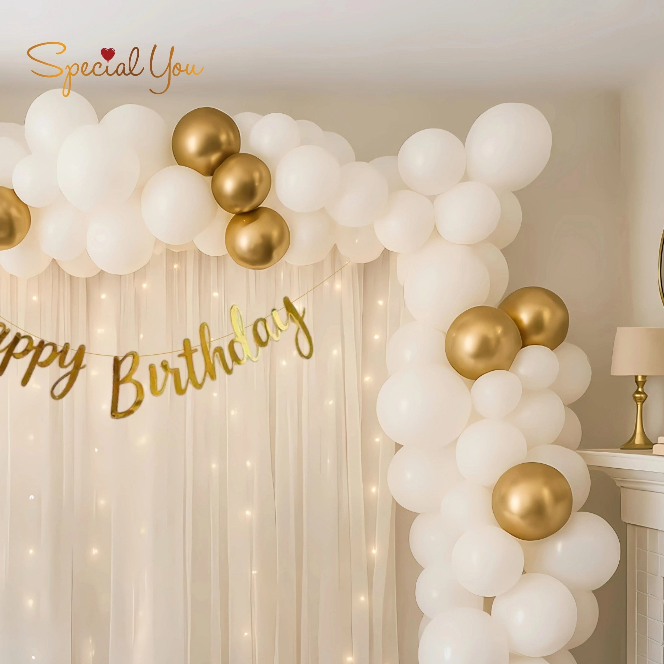 White & Gold Birthday Decor