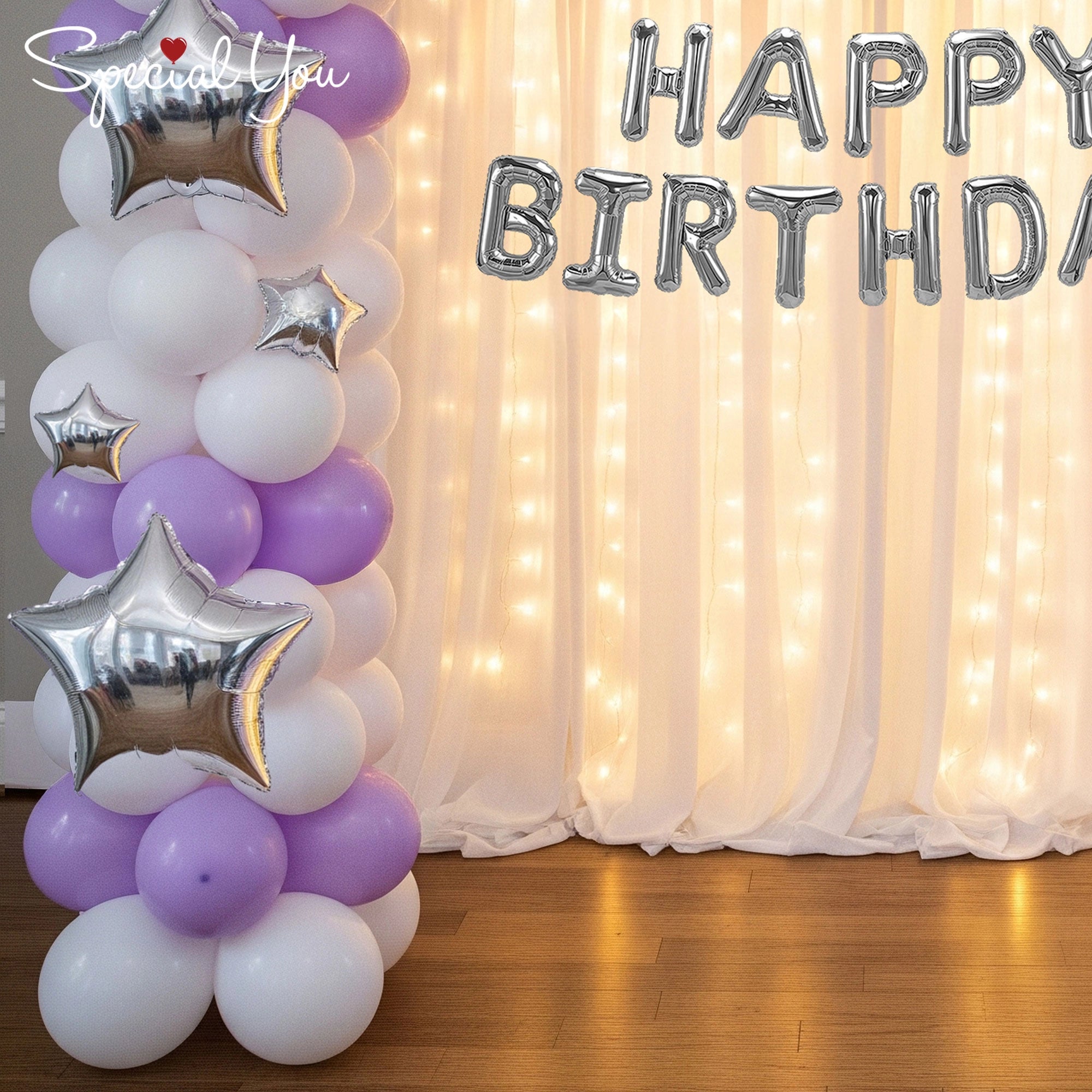 Moon & Stars Purple Silver Balloon Decor