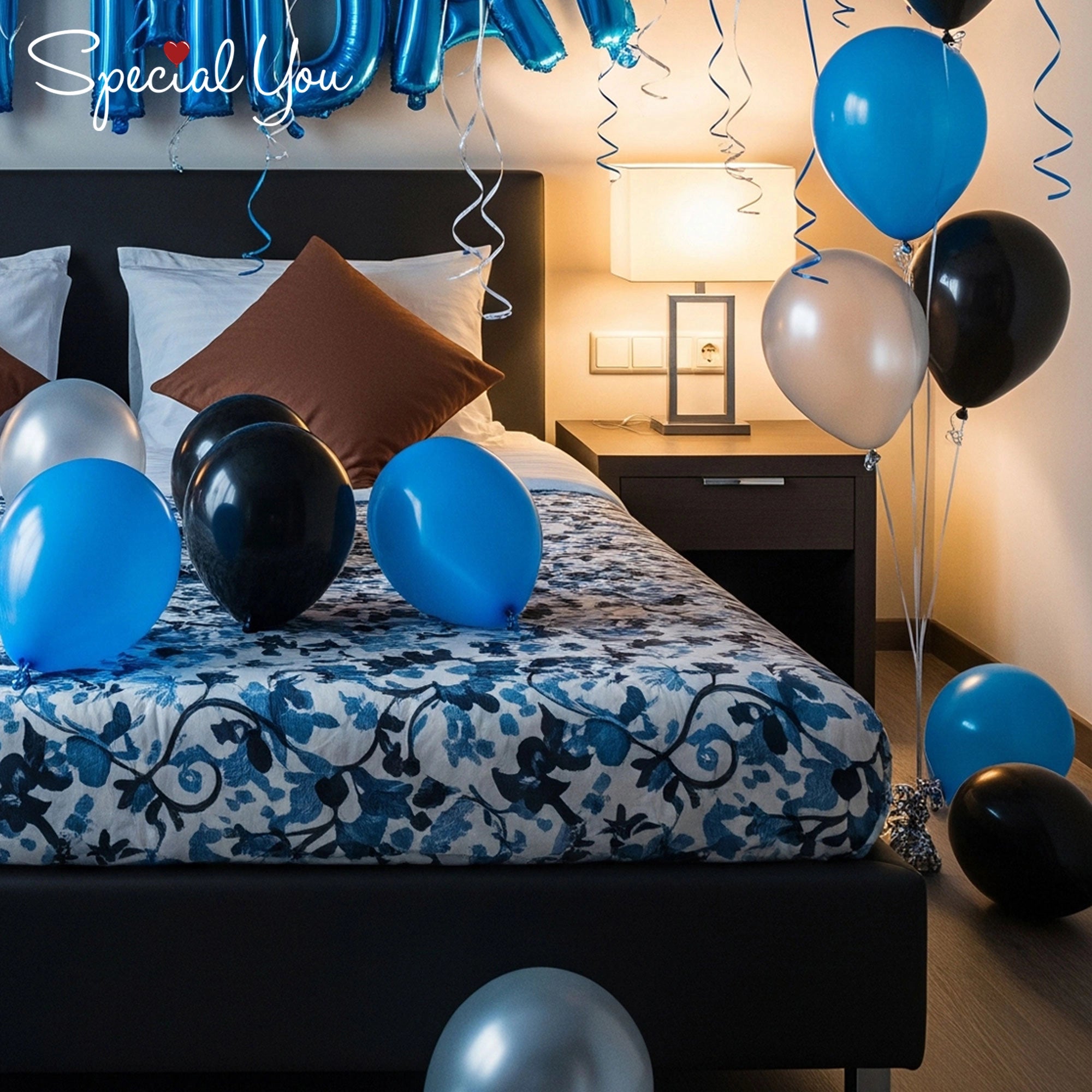 Blue & Silver Birthday Balloon Room Decor
