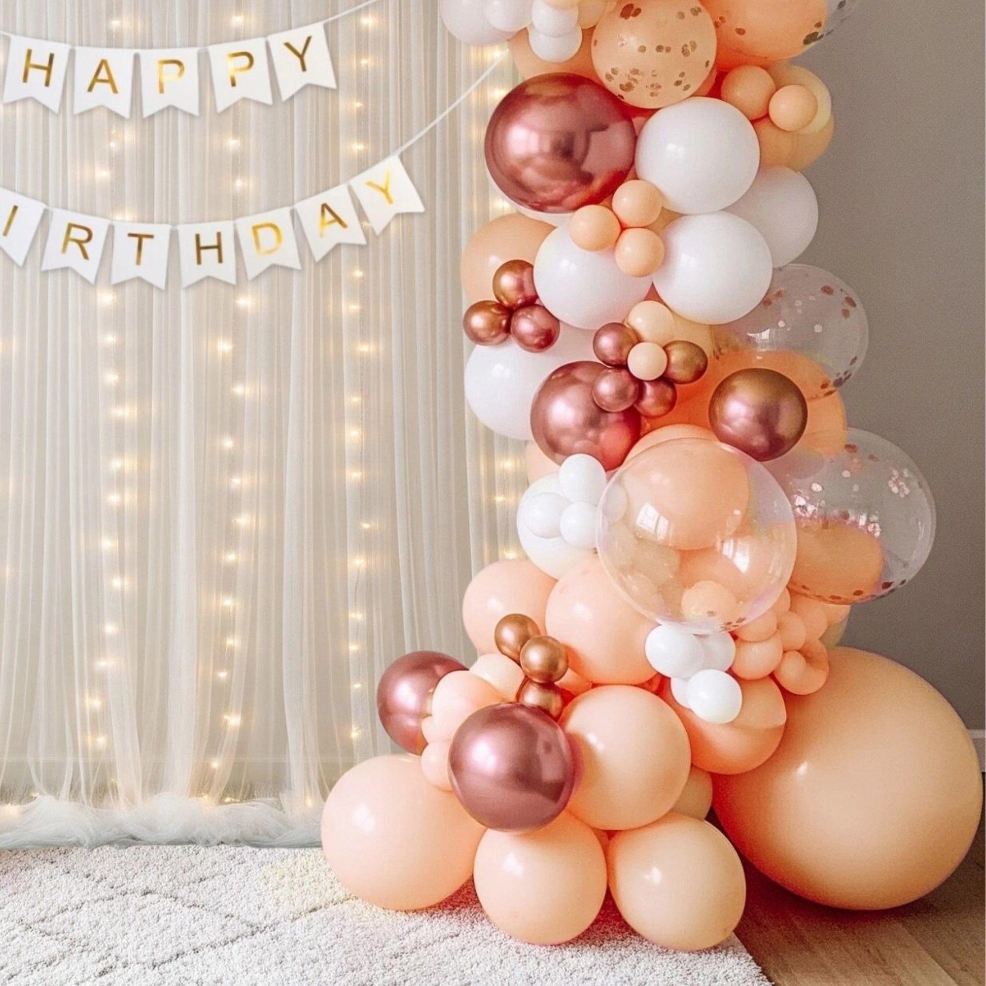 Peach & Rose Gold Birthday Balloon Decor