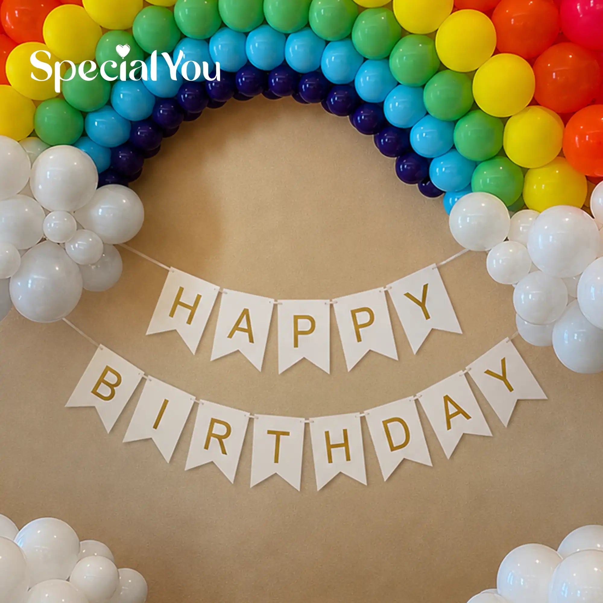 Rainbow Theme Birthday Decoration with Balloon Backdrop