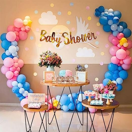 Baby shower decoration items set with Pastel Pink and blue balloons