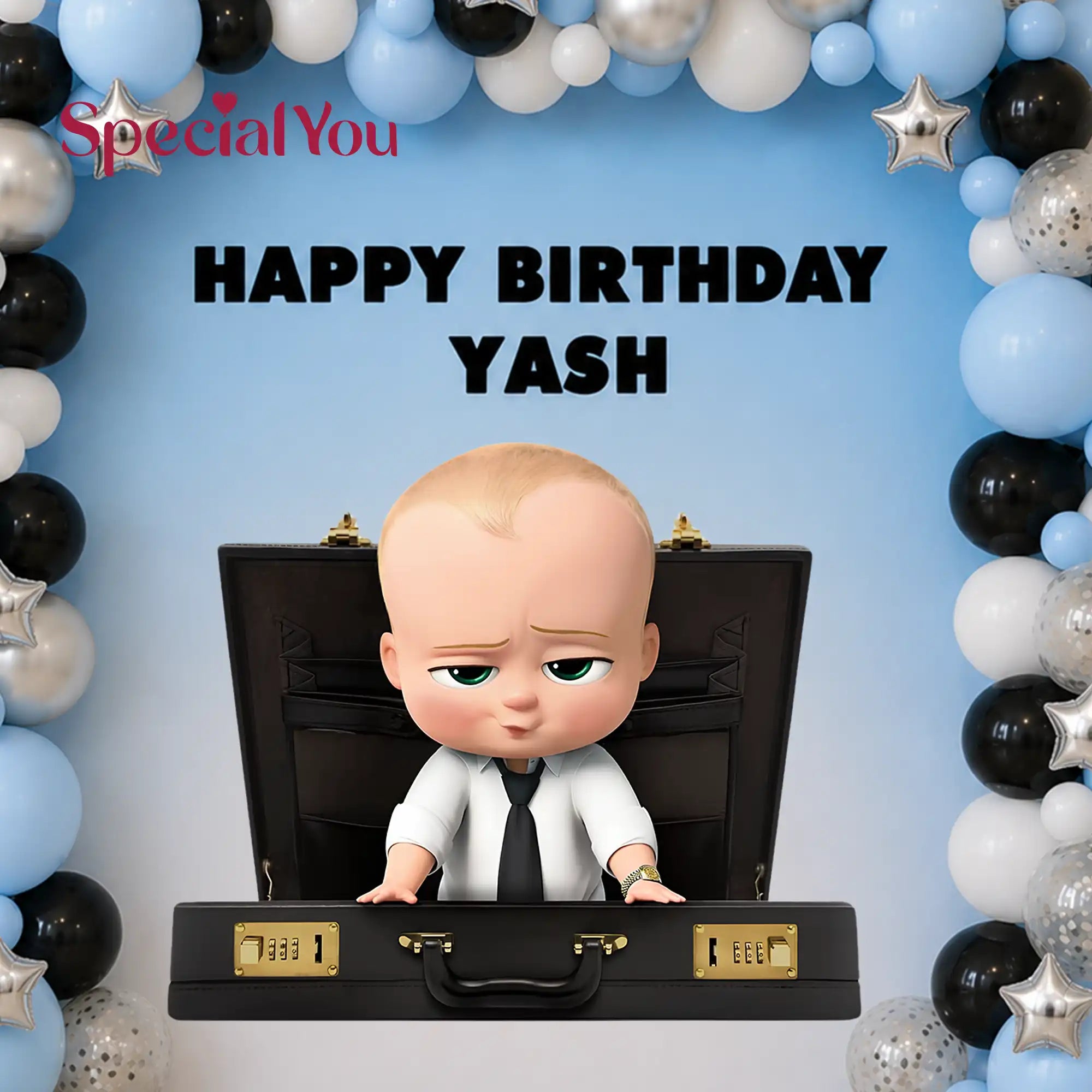 Boss Baby Balloon Arch Birthday Setup