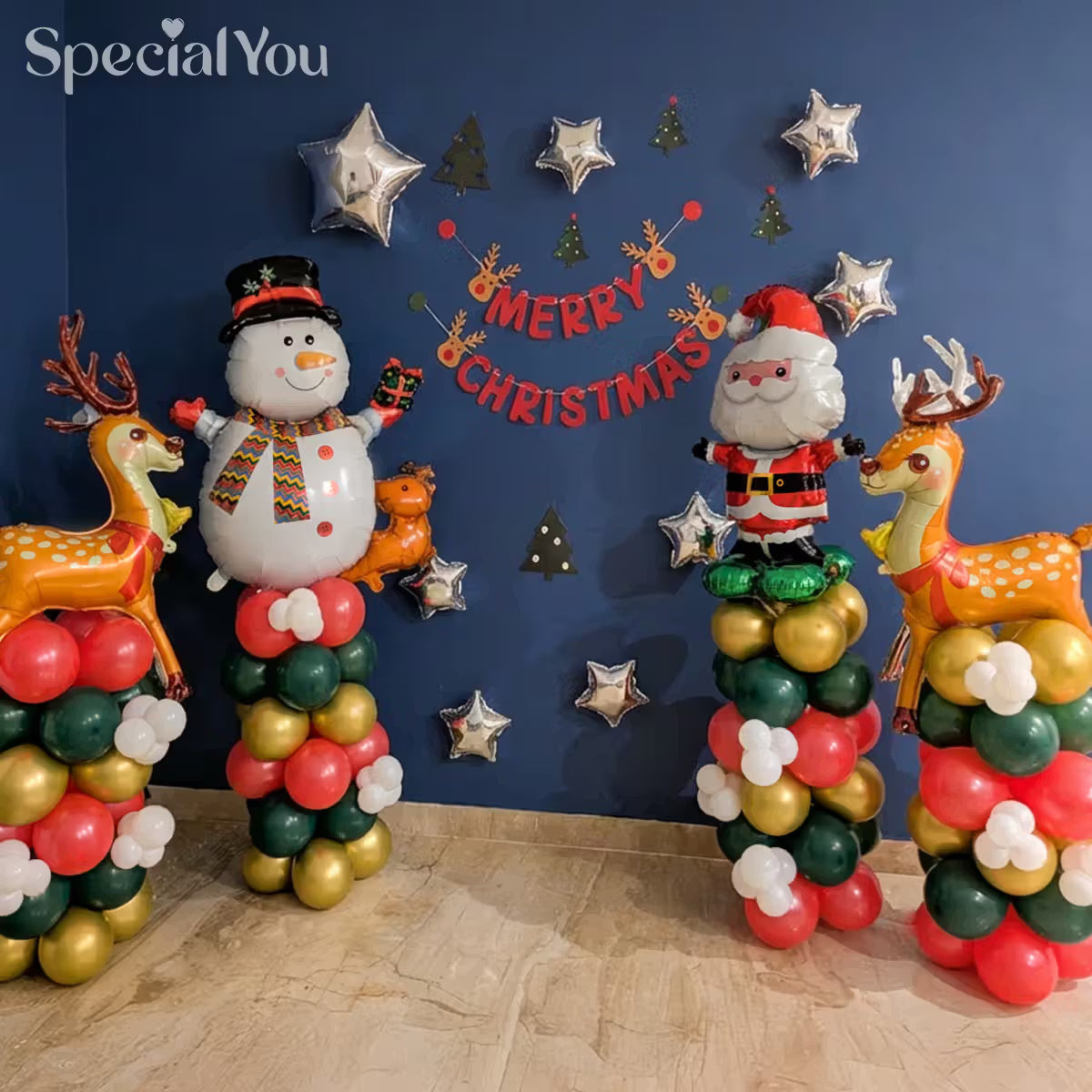 Santa and Snowman Christmas Balloon Pillar Decoration