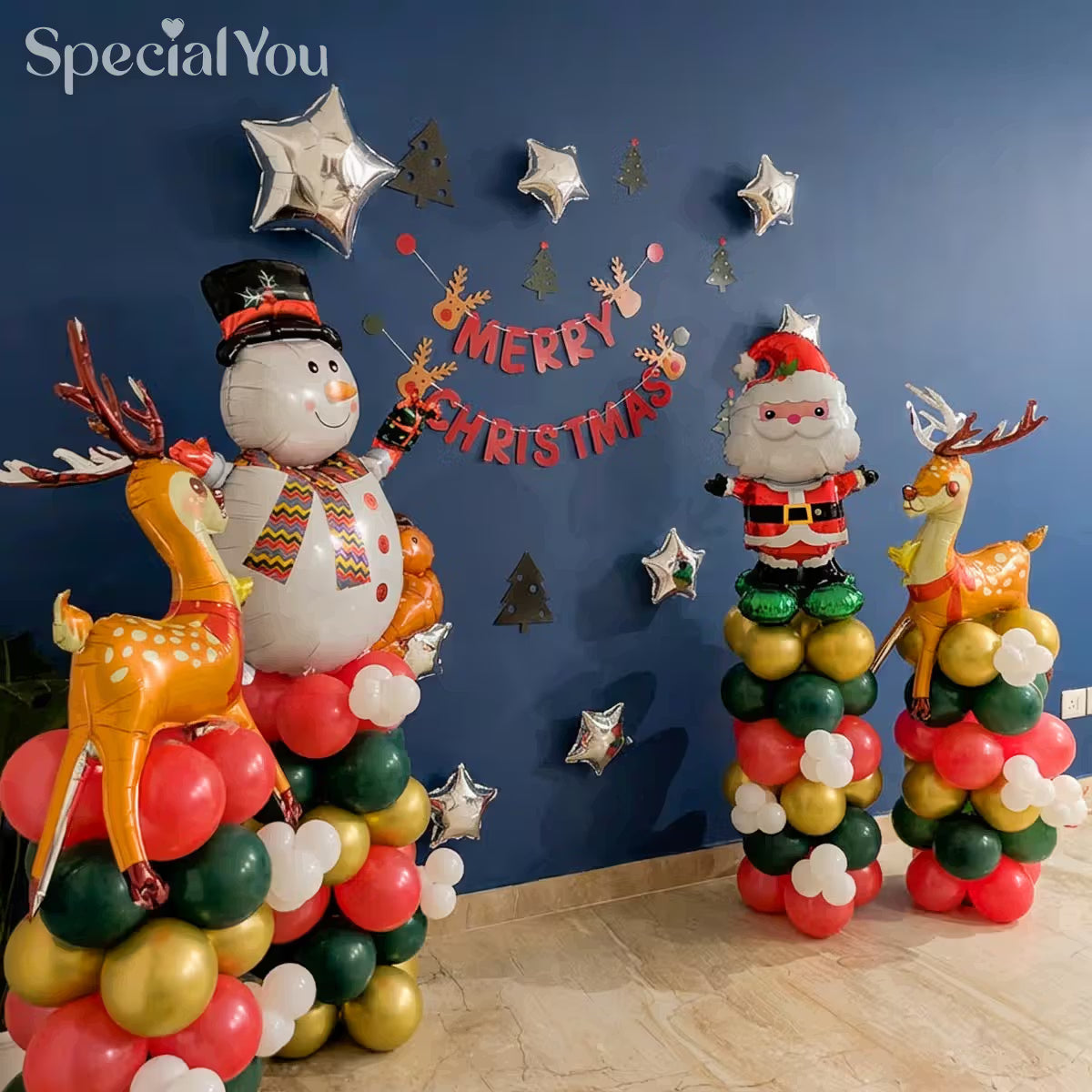 Santa and Snowman Christmas Balloon Pillar Decoration