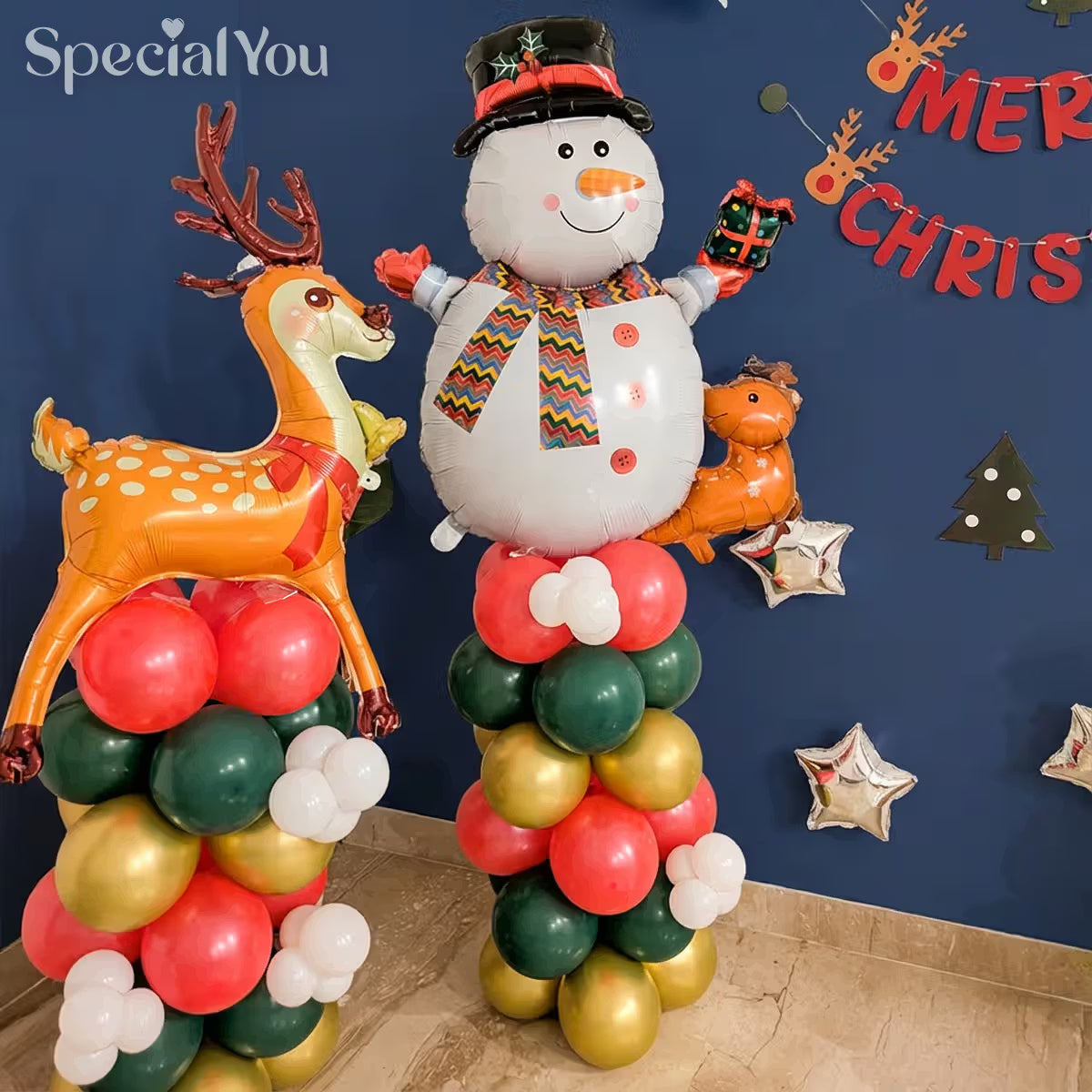 Santa and Snowman Christmas Balloon Pillar Decoration