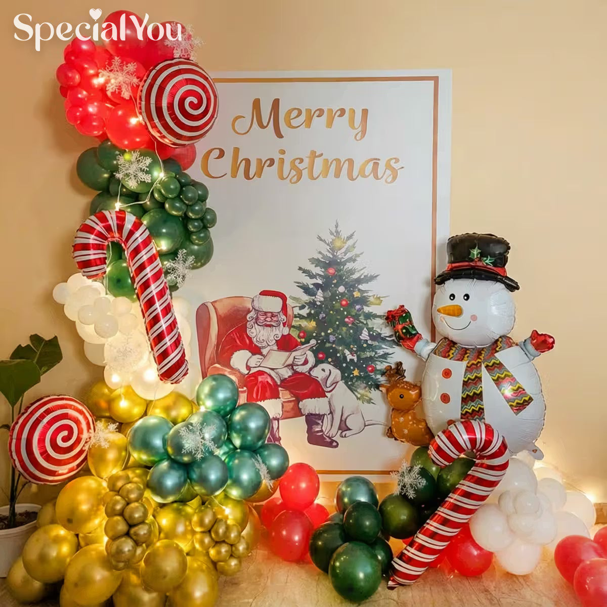 Santa & Snowman Christmas Balloon Backdrop Decor