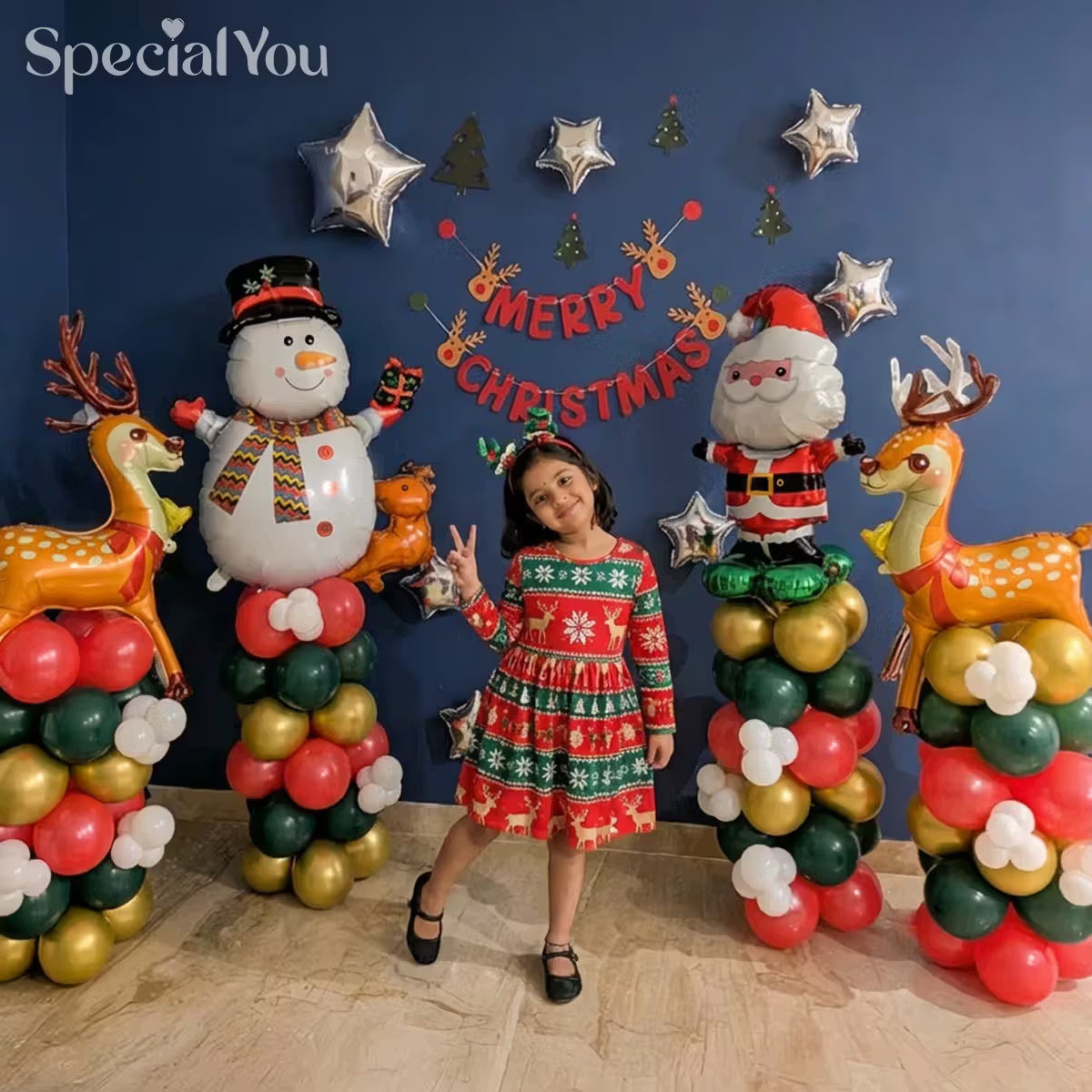 Santa and Snowman Christmas Balloon Pillar Decoration