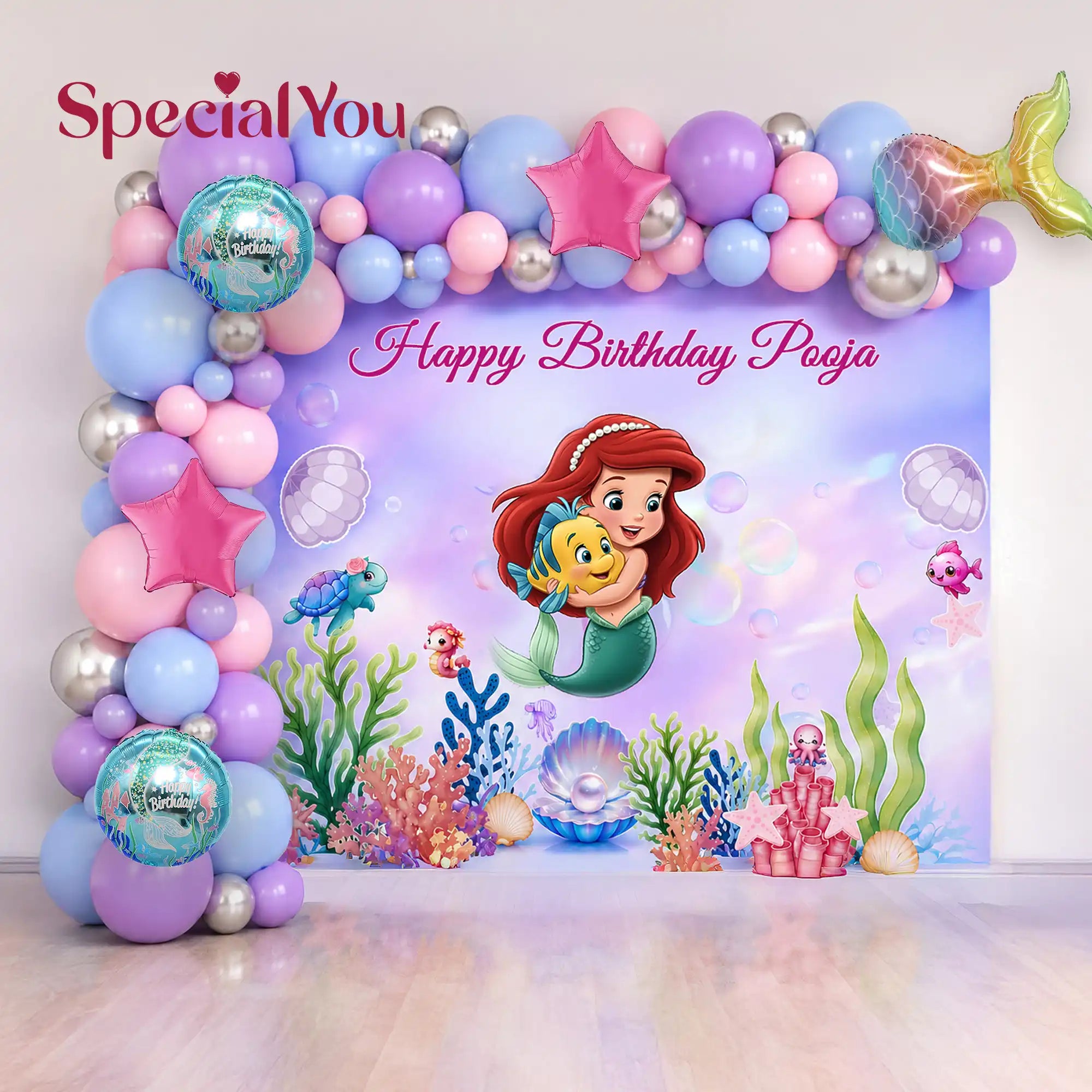 Pastel Mermaid Theme Birthday Balloon Decoration