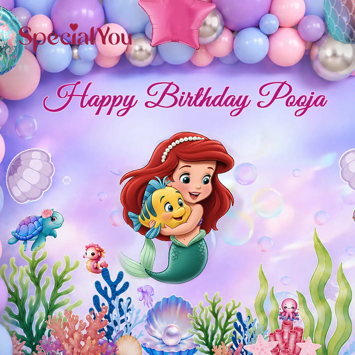 Pastel Mermaid Theme Birthday Balloon Decoration