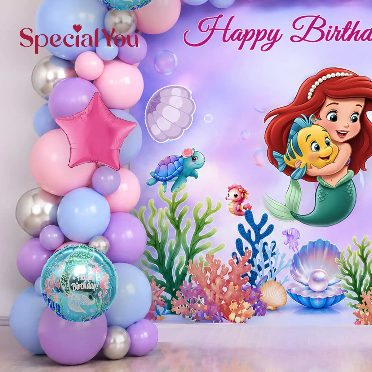 Pastel Mermaid Theme Birthday Balloon Decoration