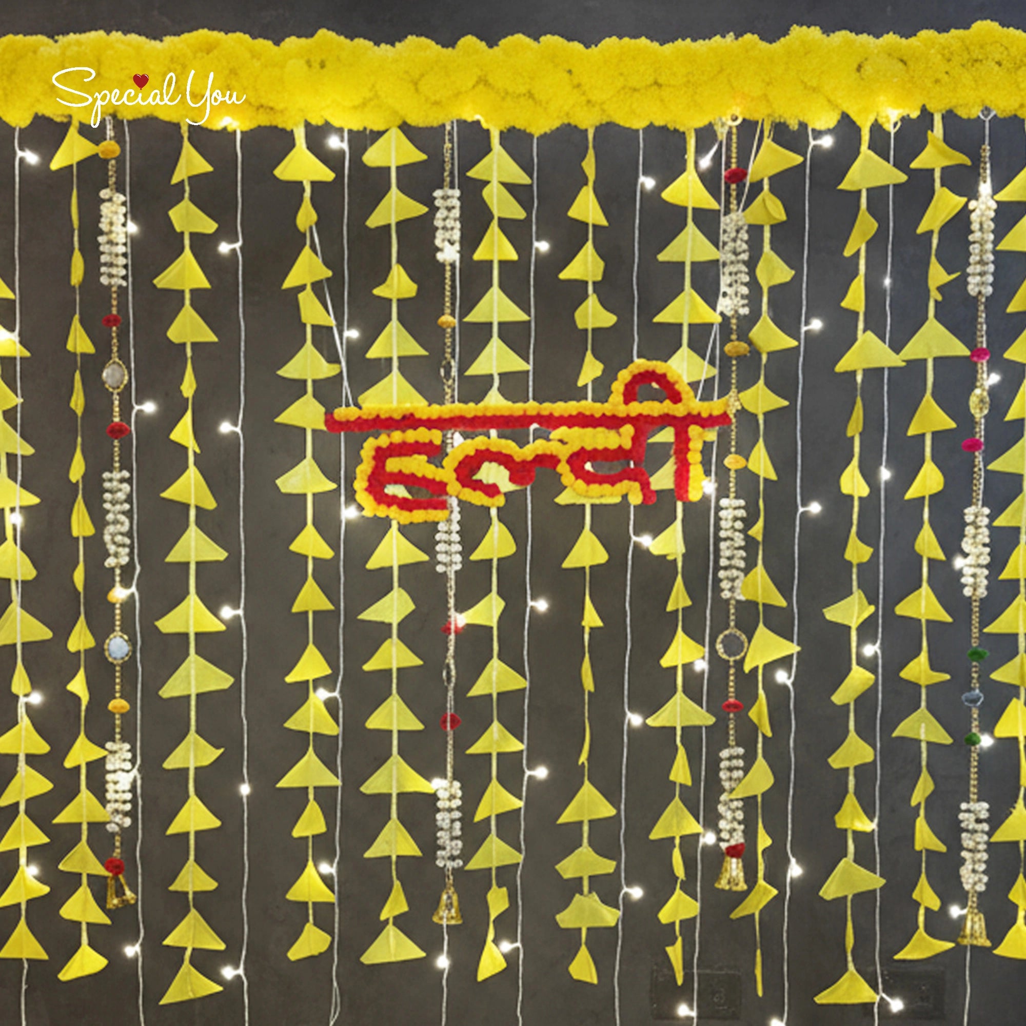 Haldi Ceremony Decor with Marigold & Lights