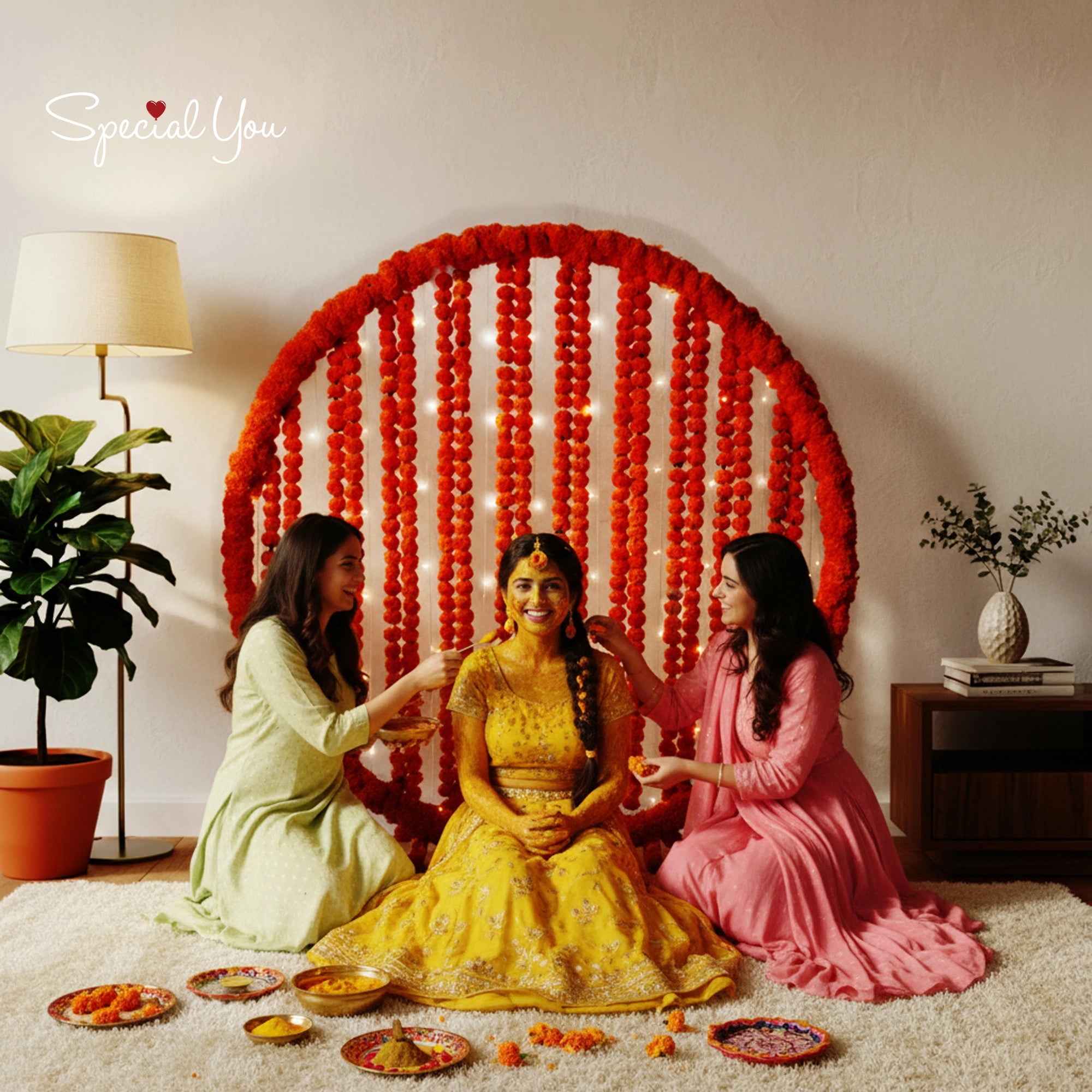 Marigold Floral Ring Decoration For Haldi Ceremony