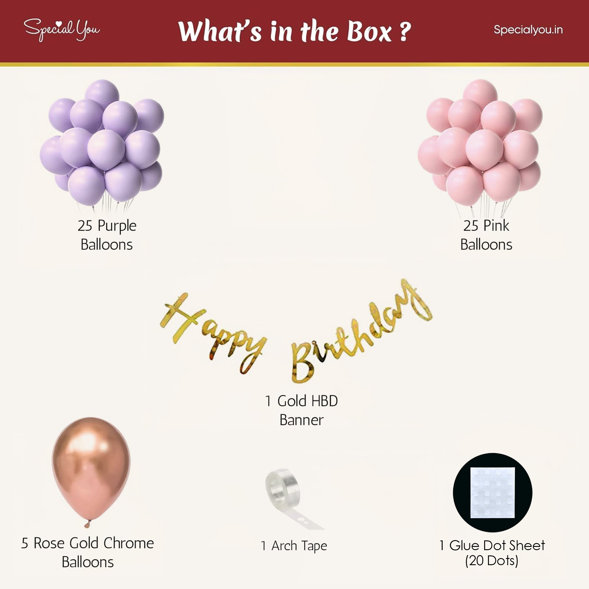 Birthday Decor kit with Purple & Pink Balloons - Special You