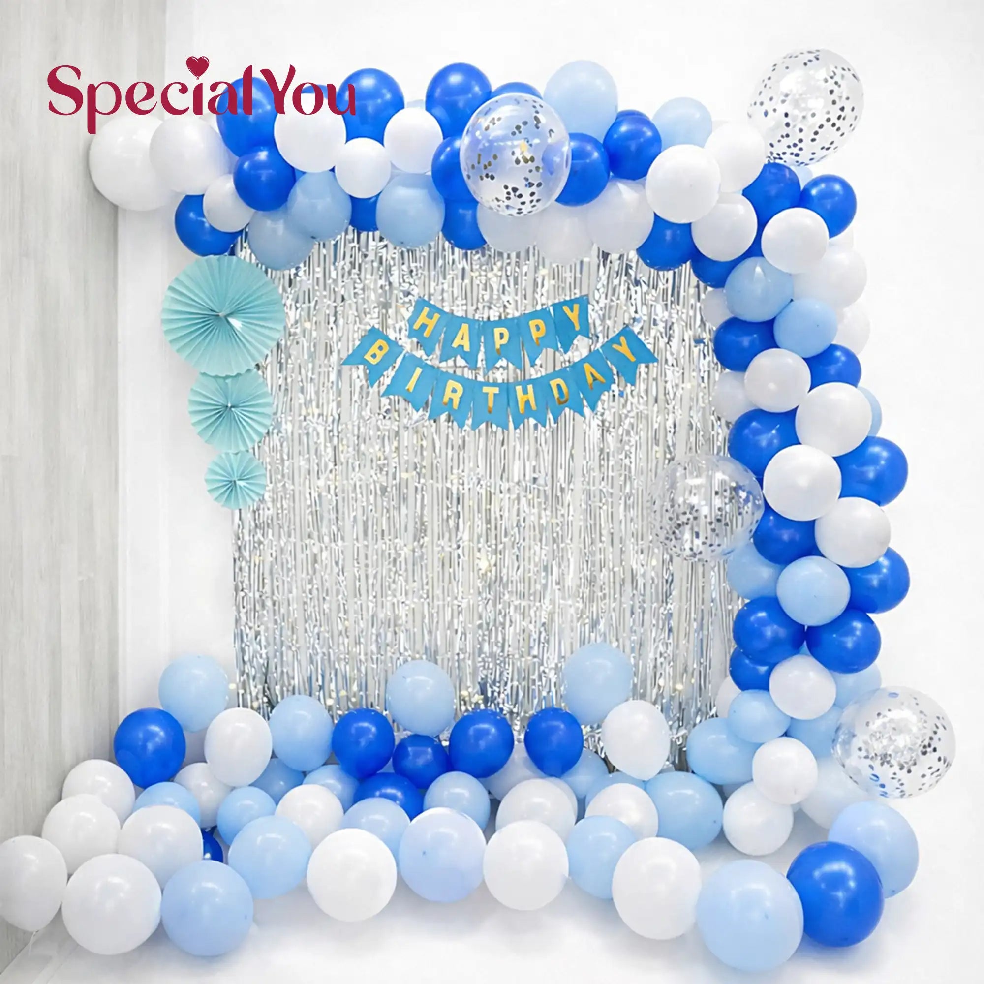 Blue Theme Birthday Backdrop Decor
