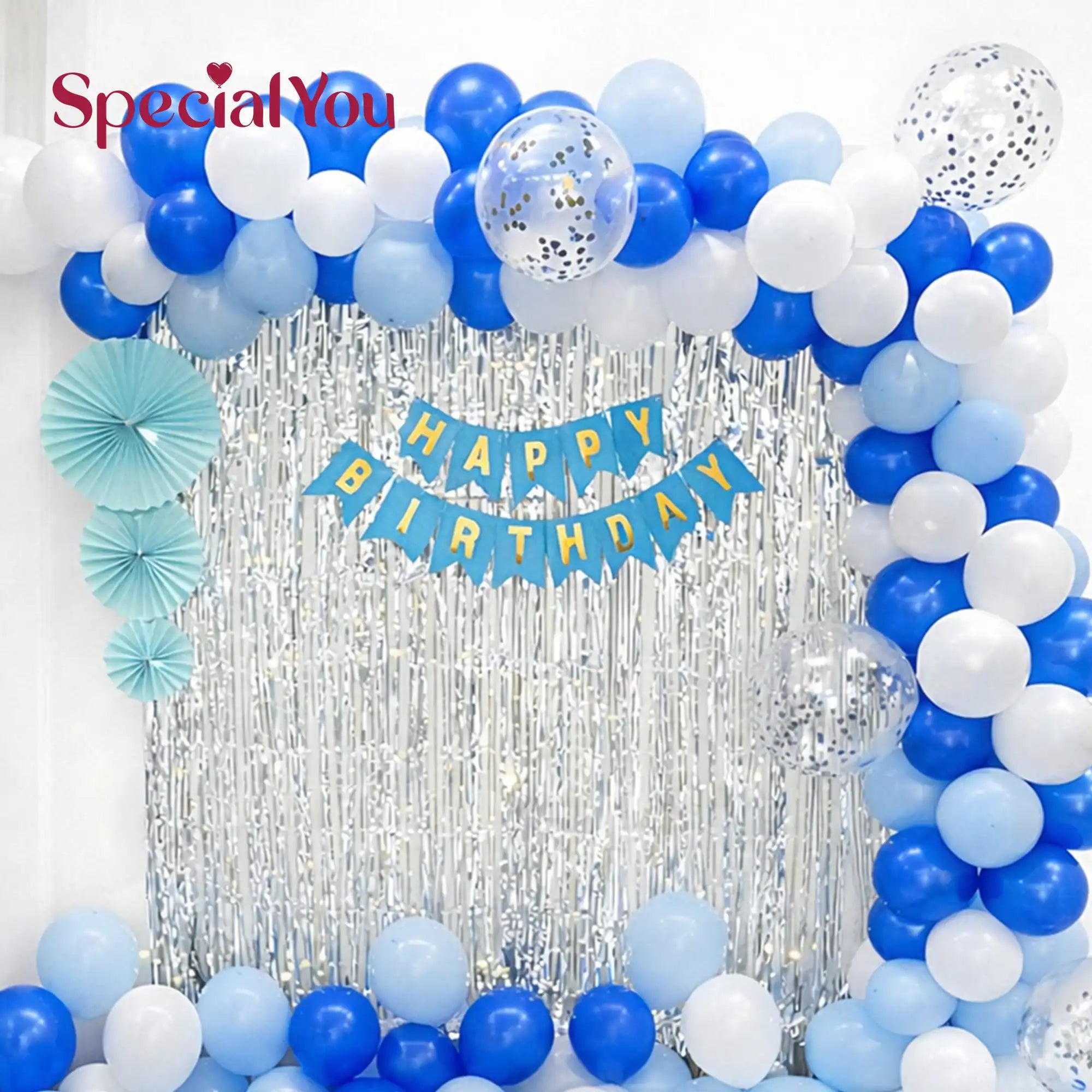 Blue Theme Birthday Backdrop Decor