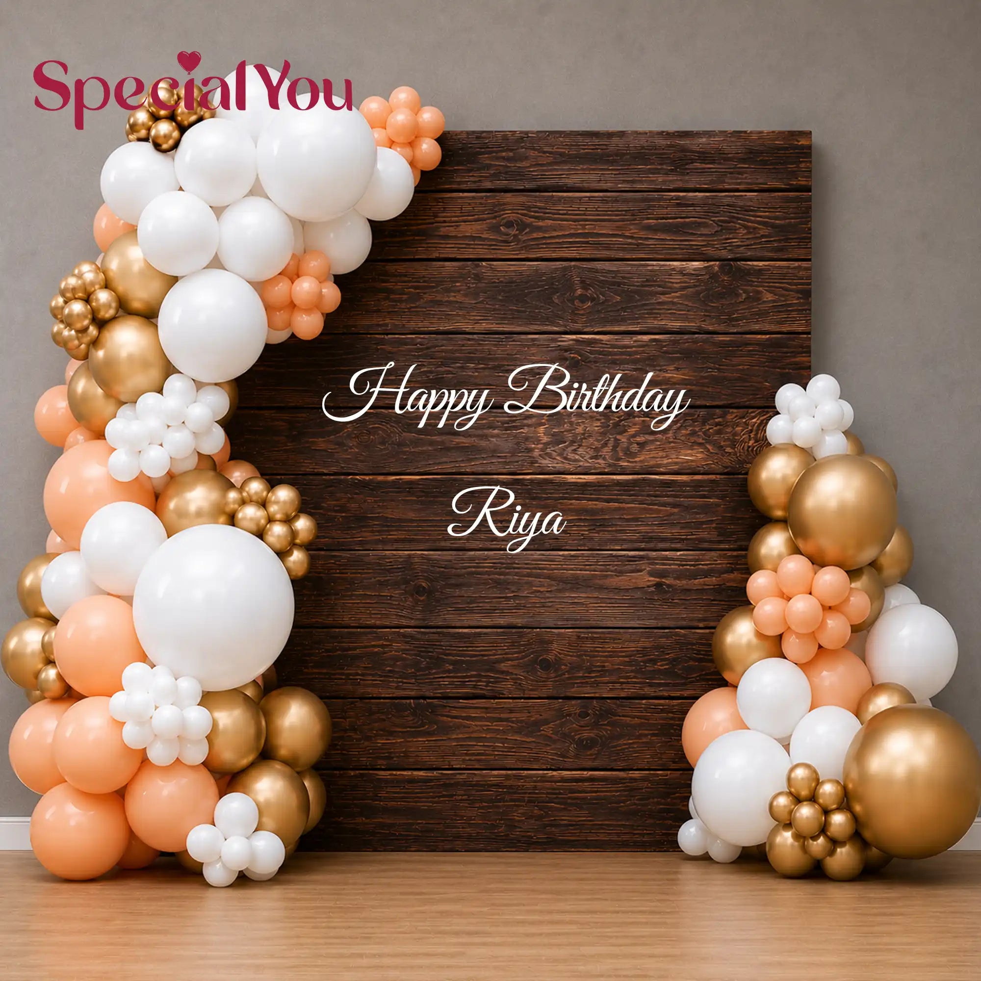 Peach & Gold Birthday Balloon Backdrop Decoration