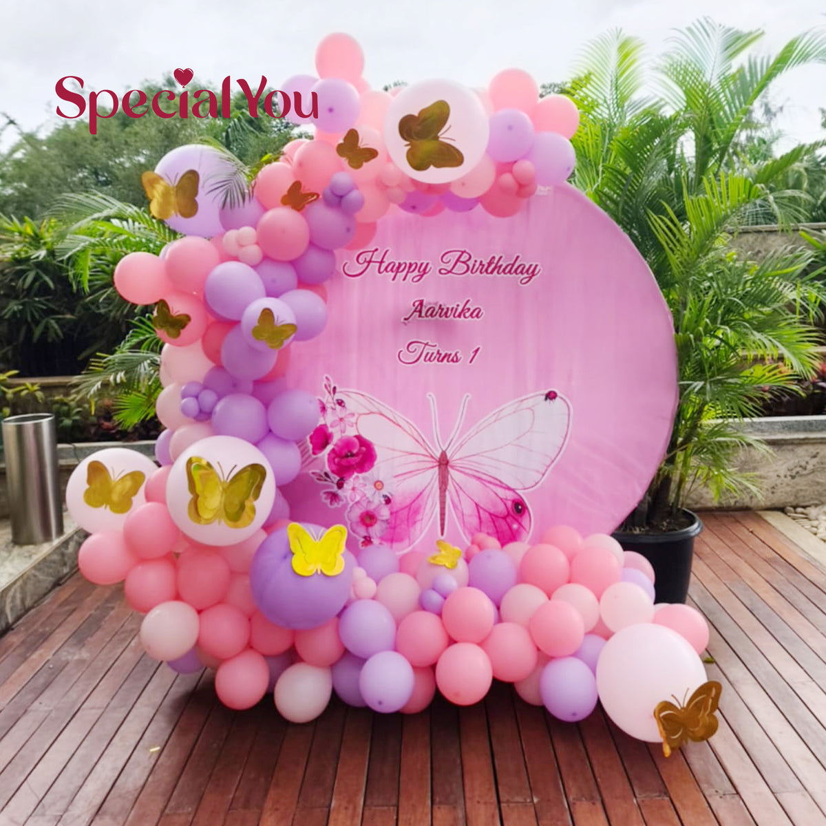 Pink Butterfly Theme Birthday Backdrop Decor