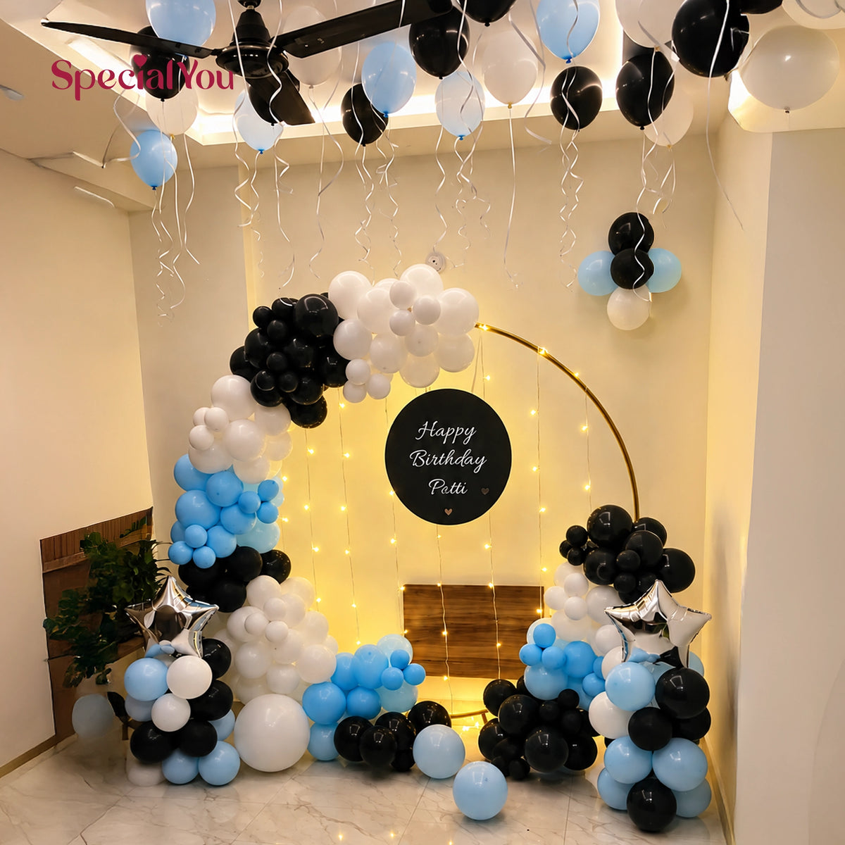 Black & Blue Balloon Ring Backdrop Birthday Decoration