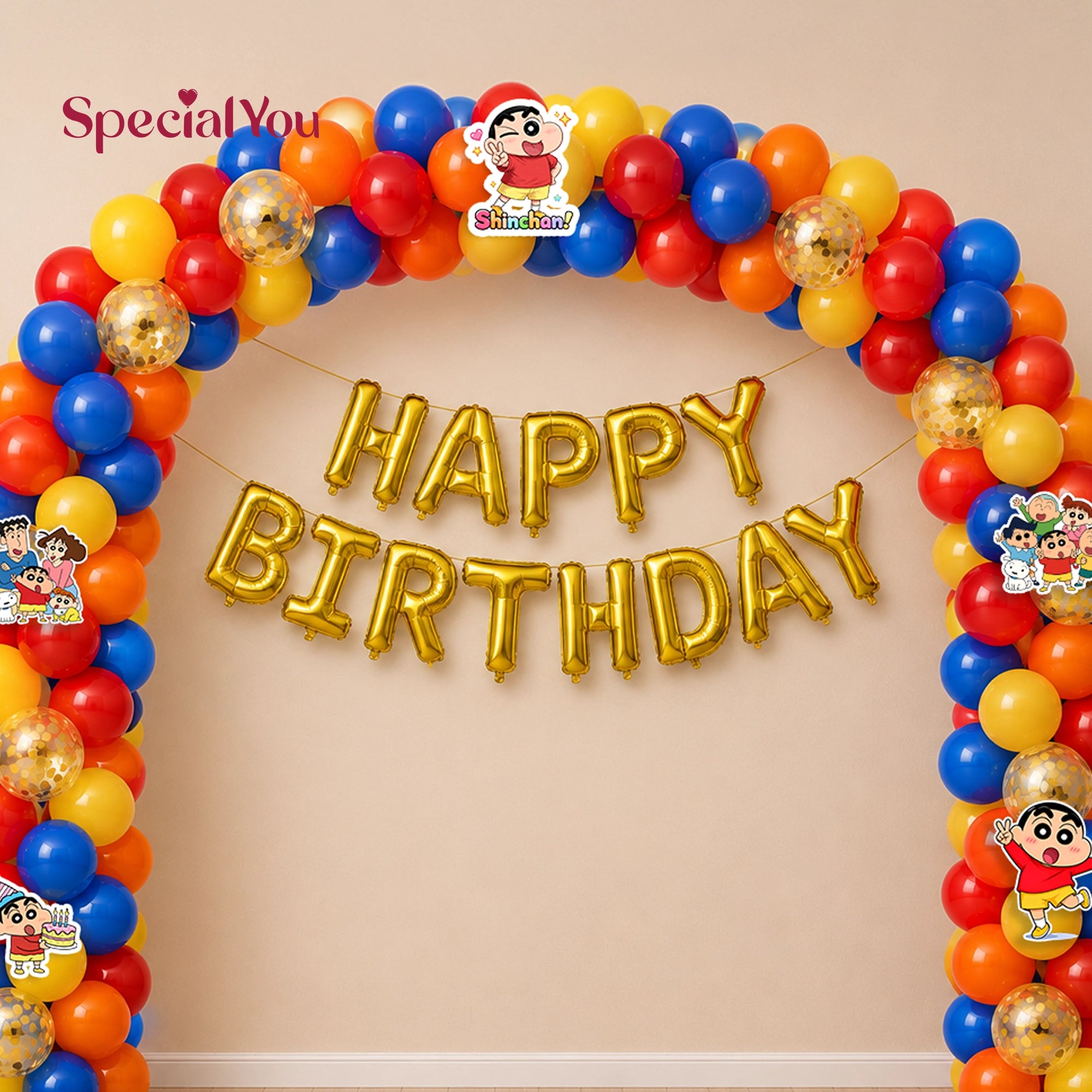 Shinchan Rainbow Balloon Arch Birthday Decoration