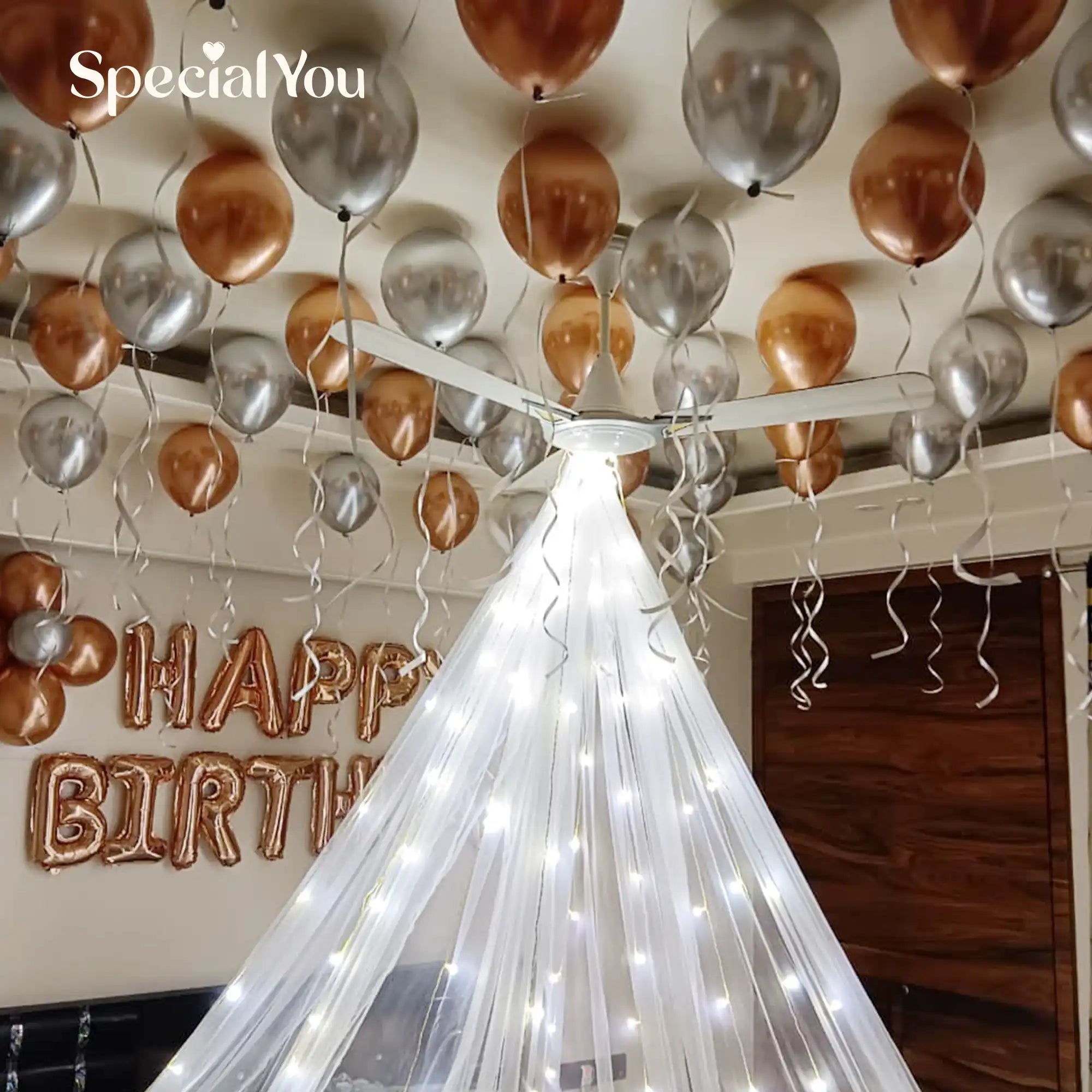 Romantic Rosegold Silver Birthday Bed Decor