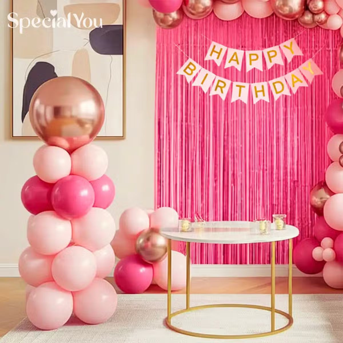 Rose Gold & Pink Birthday Balloon Arch Decor